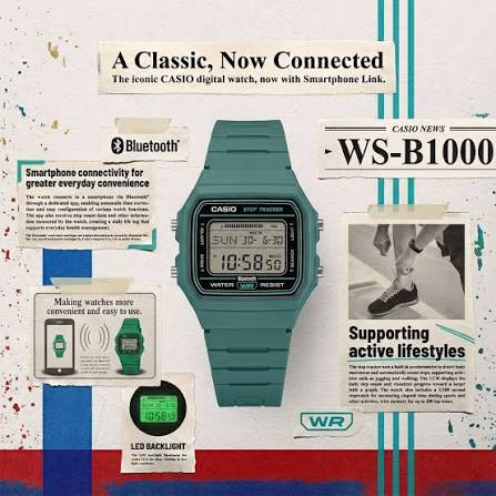 萬年鐘錶 - CASIO 卡西歐   Bluetooth 藍芽智慧步數感應器復古方形數位電子錶 F-B100W-3A 錶徑 : 38.1MM