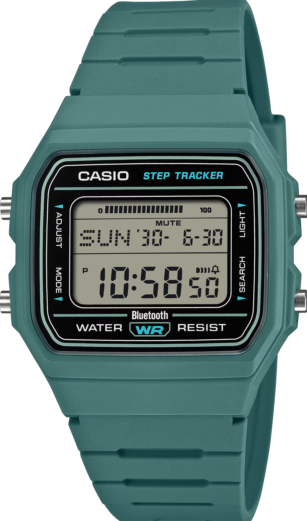 萬年鐘錶 - CASIO 卡西歐   Bluetooth 藍芽智慧步數感應器復古方形數位電子錶 F-B100W-3A 錶徑 : 38.1MM