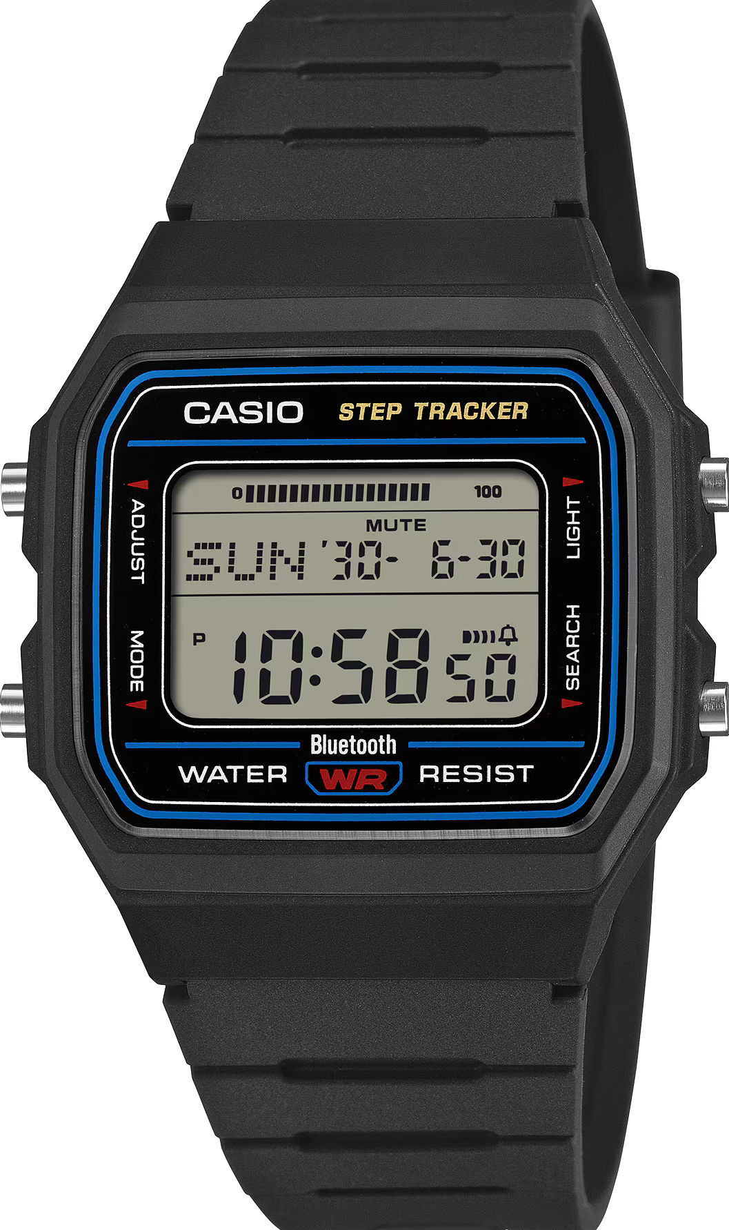 萬年鐘錶 - CASIO 卡西歐   Bluetooth 藍芽智慧步數感應器復古方形數位電子錶 F-B100W-1A 錶徑 : 38.1MM