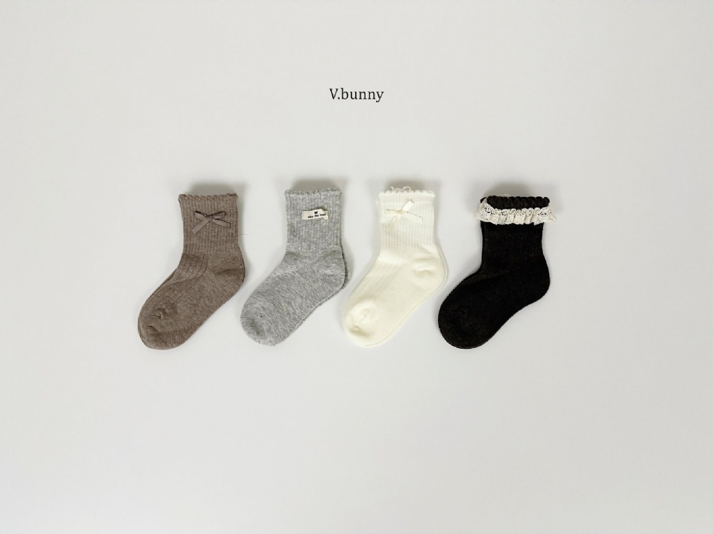 正韓冬Vbunny 森系蕾絲蝴蝶結襪(四入)