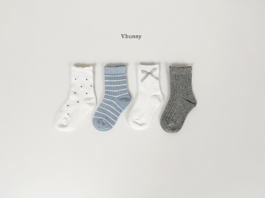 正韓冬Vbunny 灰藍波點蝴蝶結襪(四入)