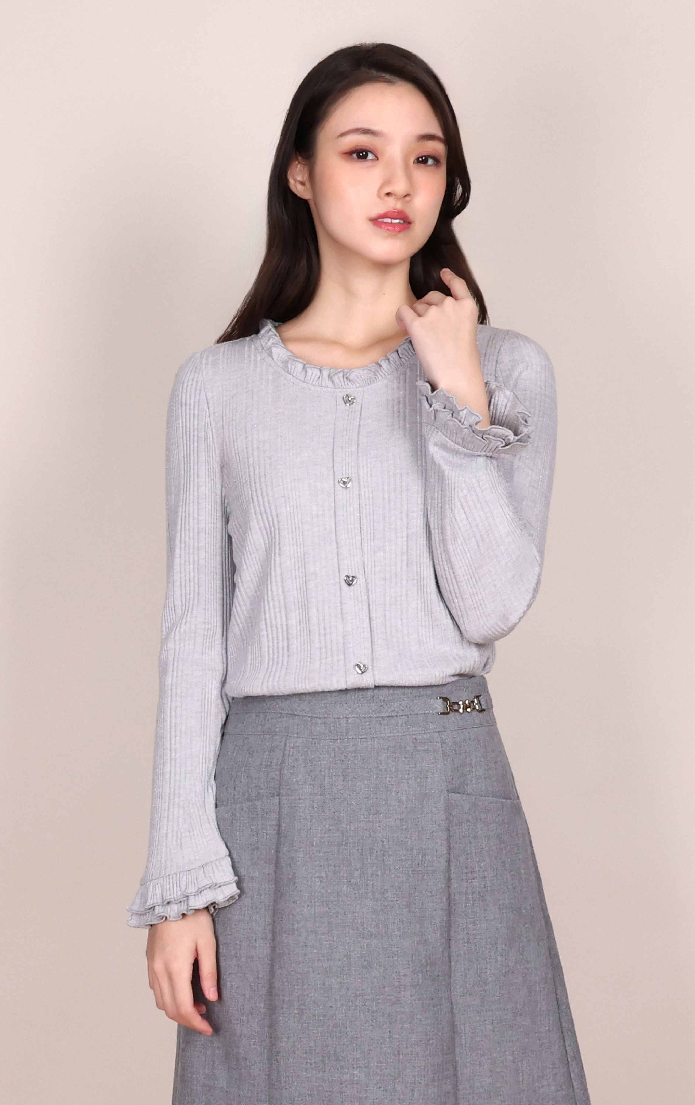 Shimmer Ribbed Knit Lettuce Trim Top LT0875