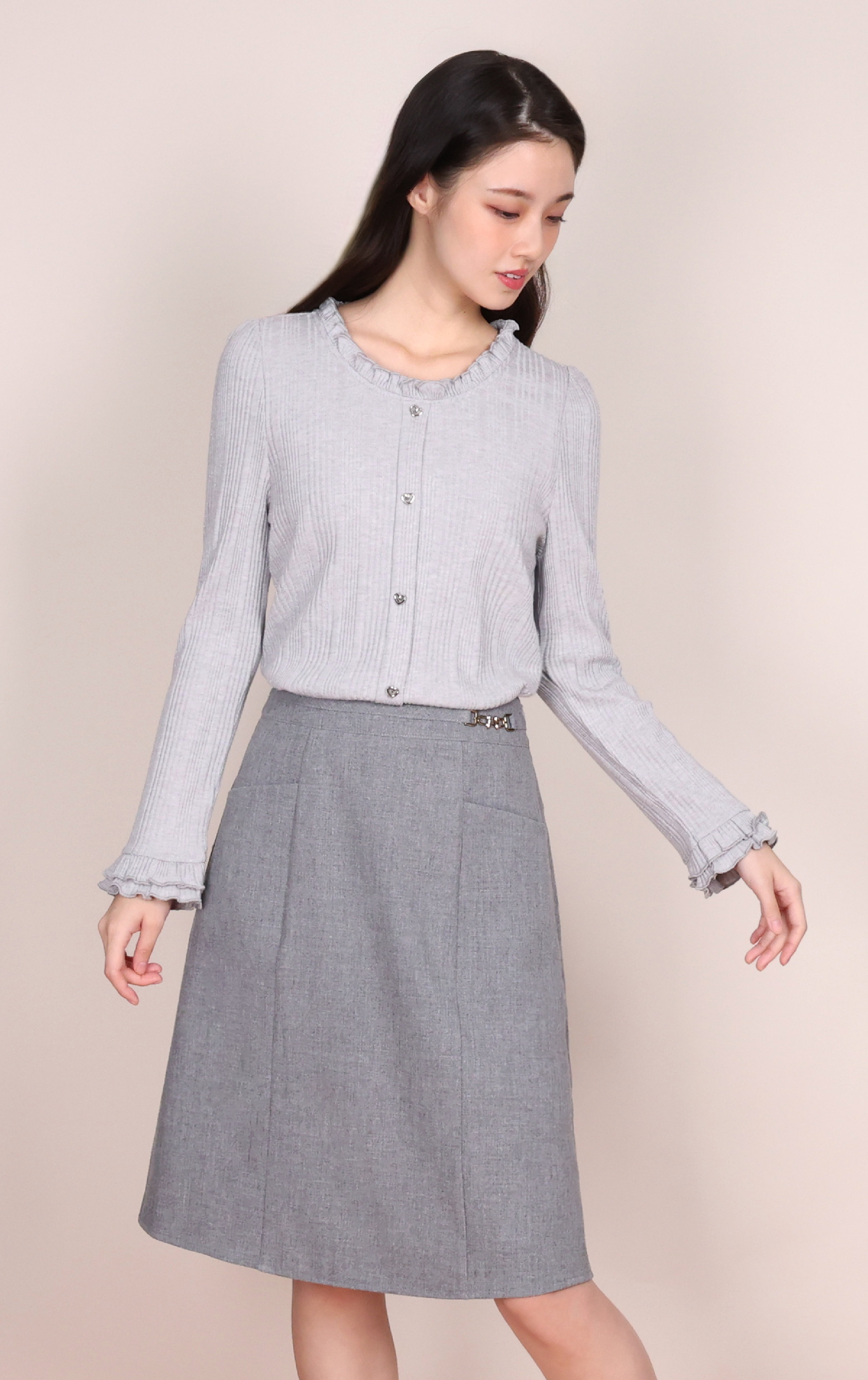 Shimmer Ribbed Knit Lettuce Trim Top LT0875