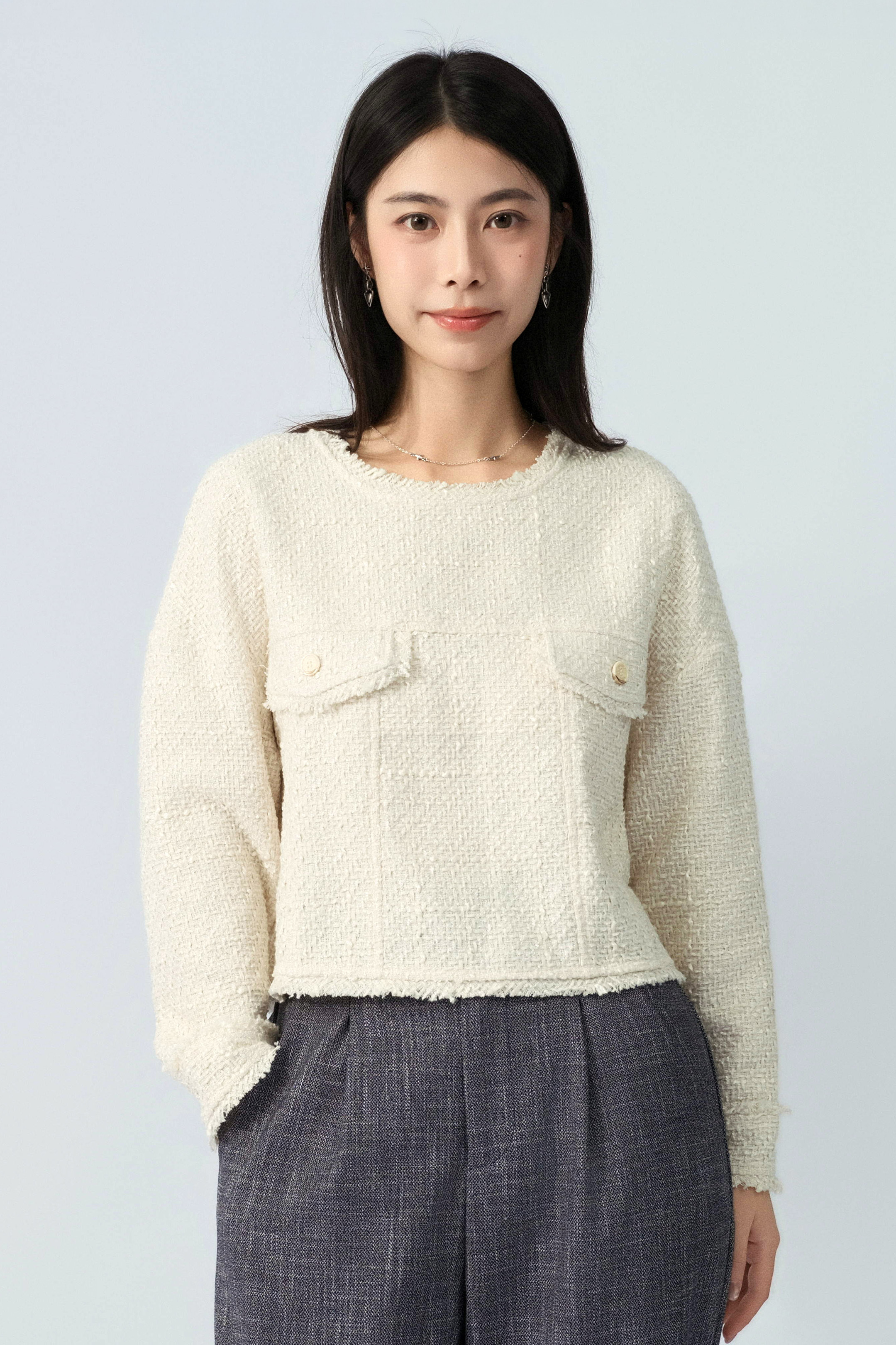 牛仔褸袋款tweed套頭上衣（預購產品）