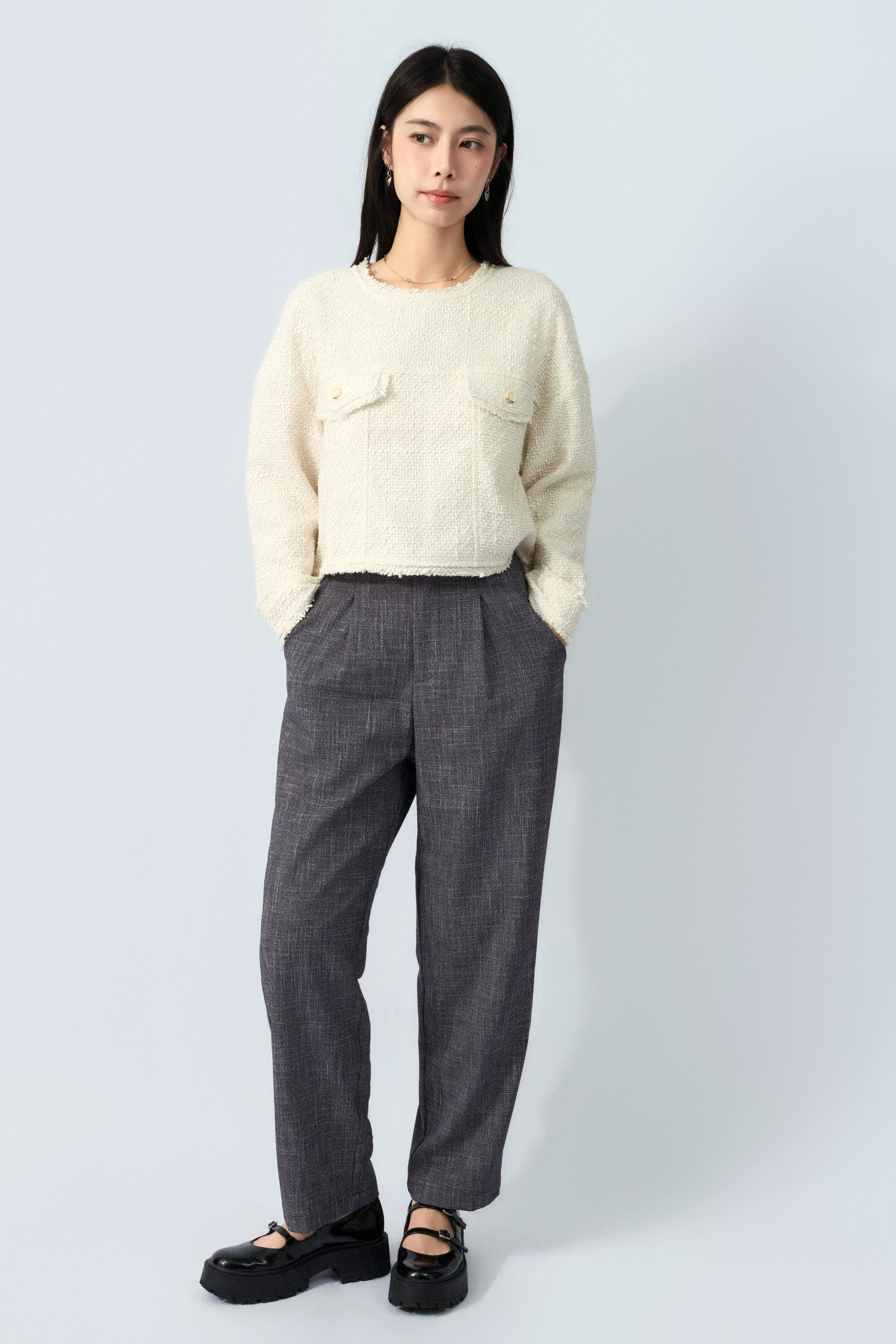 牛仔褸袋款tweed套頭上衣（預購產品）