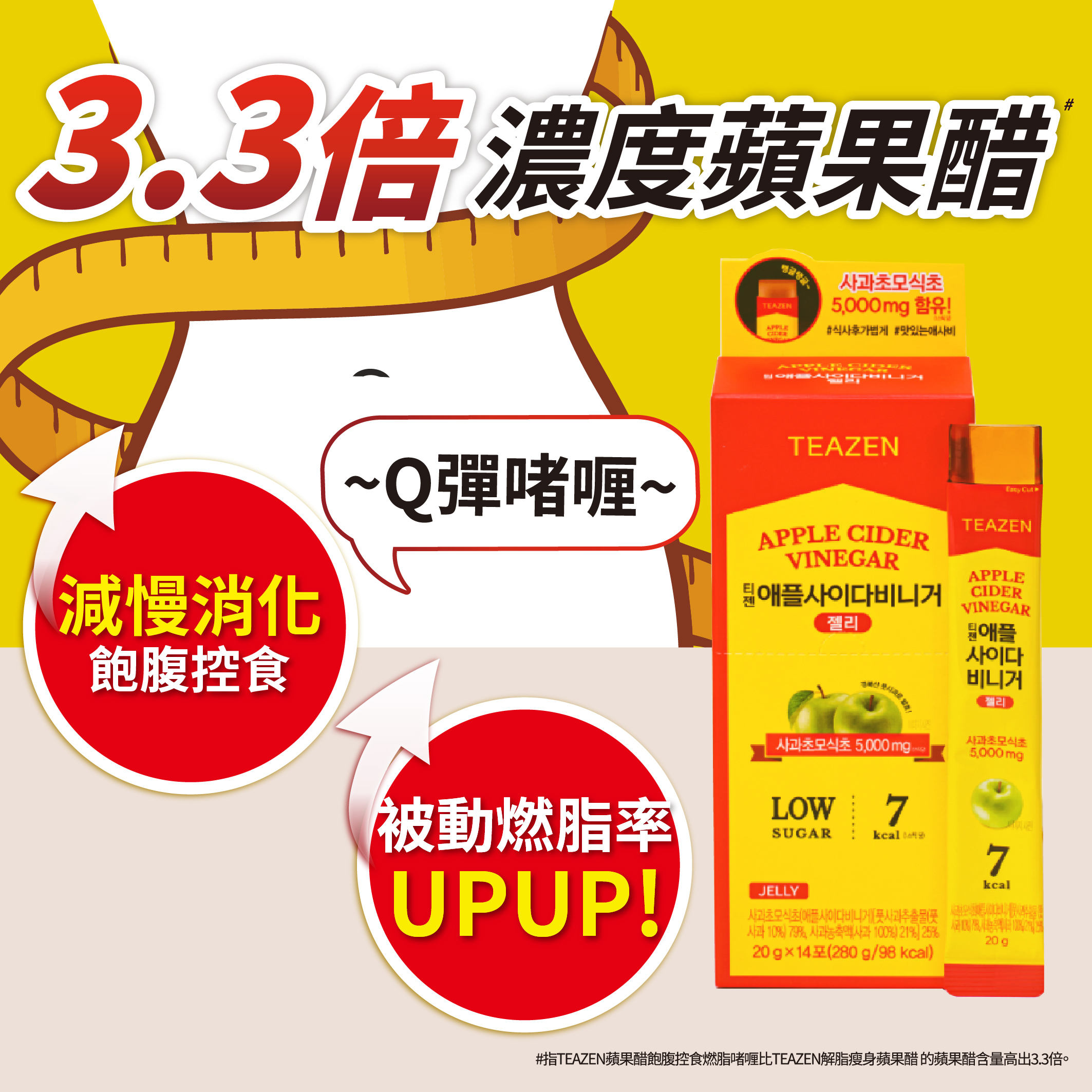 TEAZEN 蘋果醋 7卡飽腹控食燃脂啫喱 14條 |減慢消化|飽腹控食|減少熱量攝取