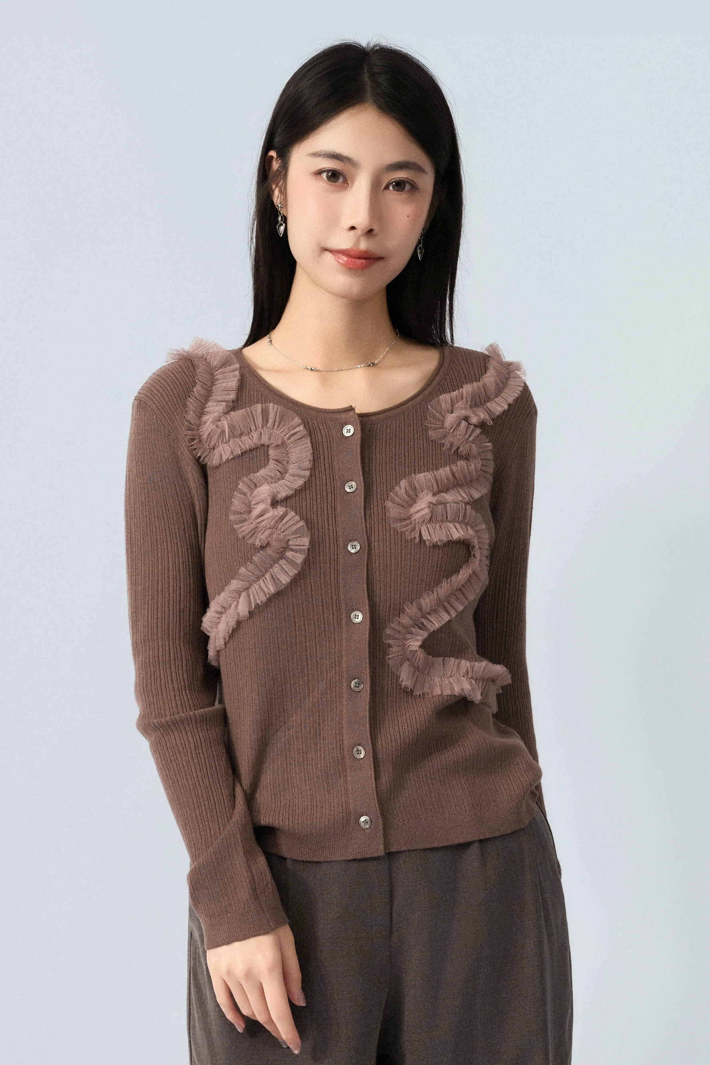 S形荷葉邊薄針織cardigan (預購產品）