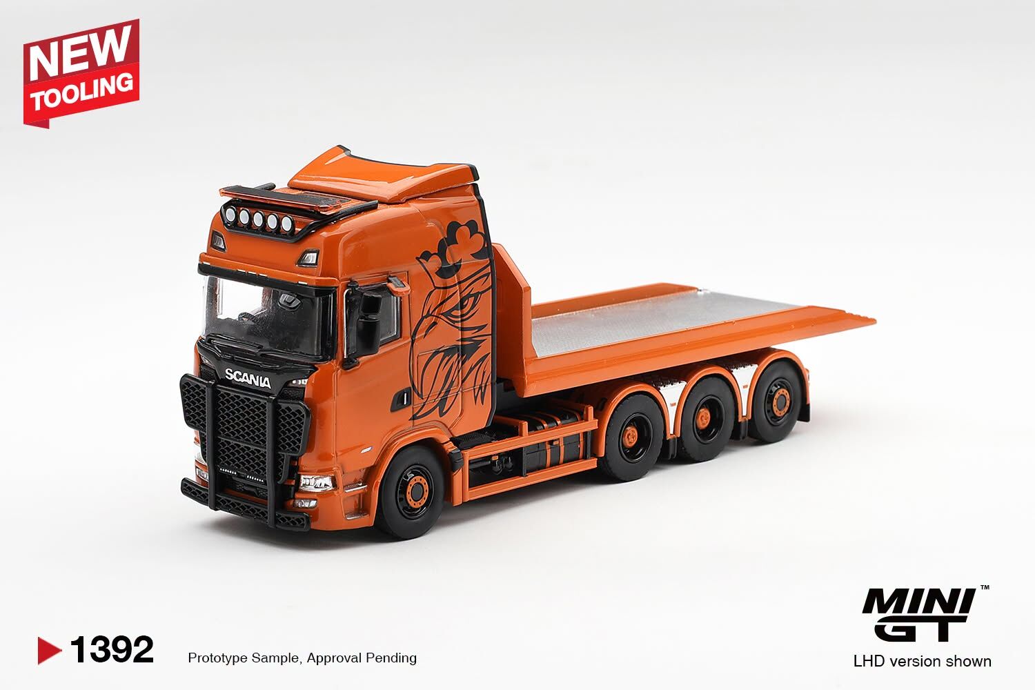 [預訂] Mini GT #1392 斯堪尼亞Scania 770S B8x4NA Hooklift 平板貨車 橙色 左軚