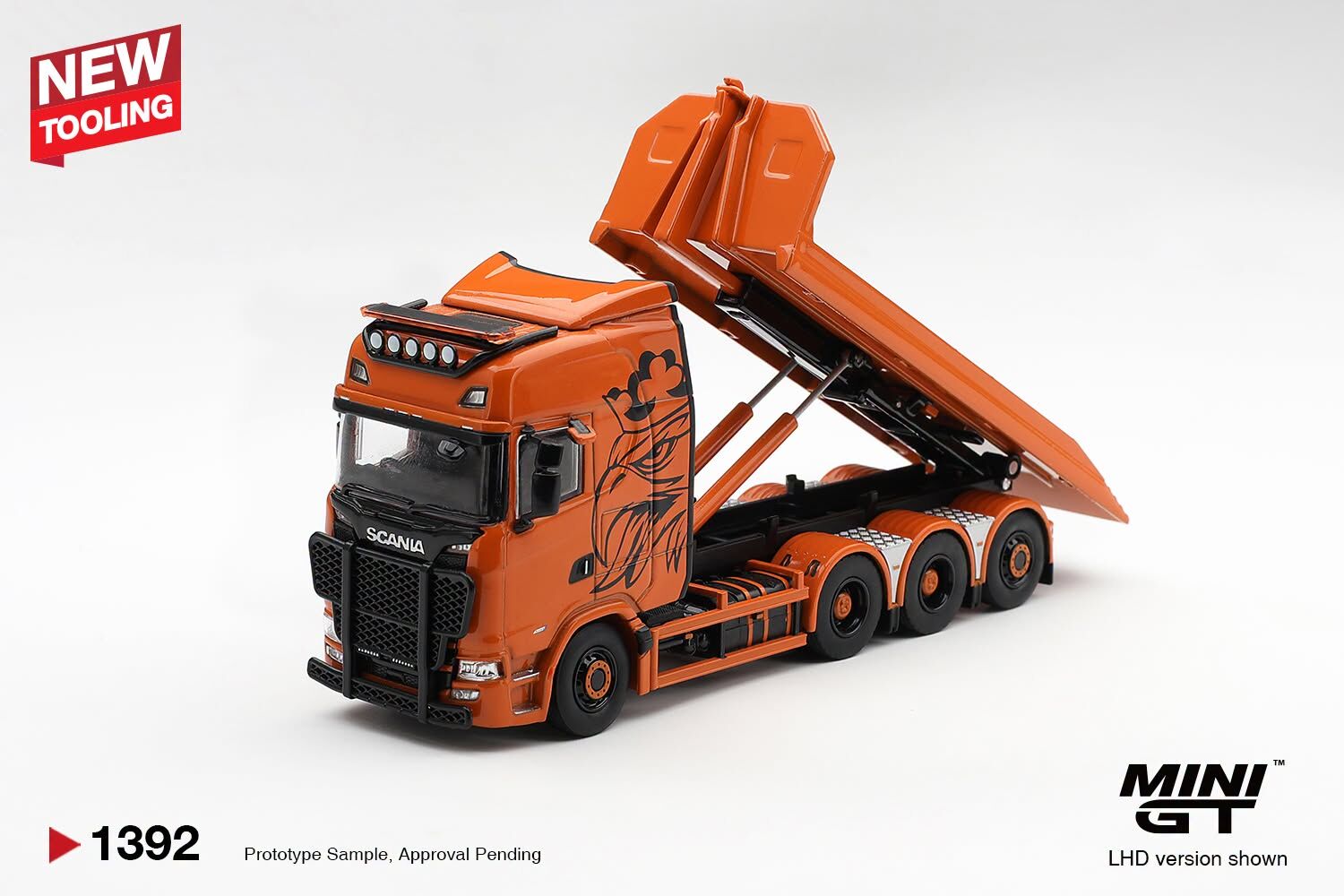 [預訂] Mini GT #1392 斯堪尼亞Scania 770S B8x4NA Hooklift 平板貨車 橙色 右軚