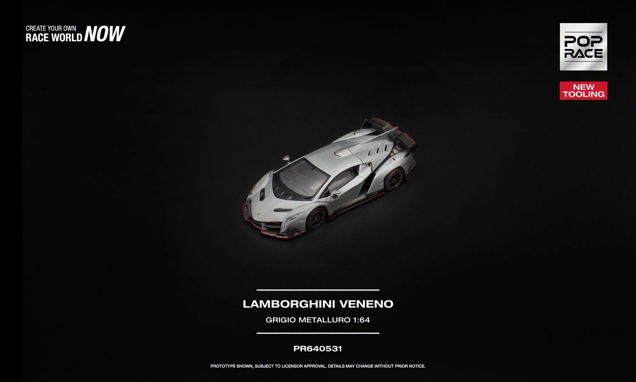 [預訂] POPRACE 林寶堅尼LAMBORGHINI VENENO 鐵灰色  新模具（可開啟後置引擎蓋／精細引擎）