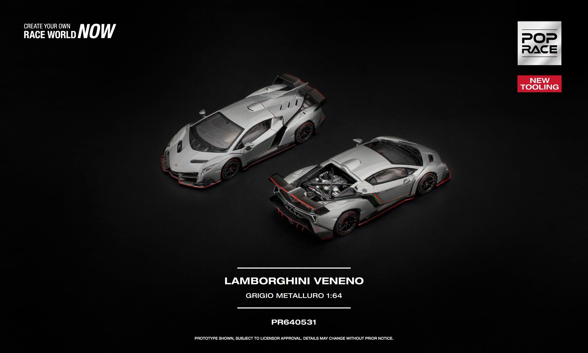 [預訂] POPRACE 林寶堅尼LAMBORGHINI VENENO 鐵灰色  新模具（可開啟後置引擎蓋／精細引擎）