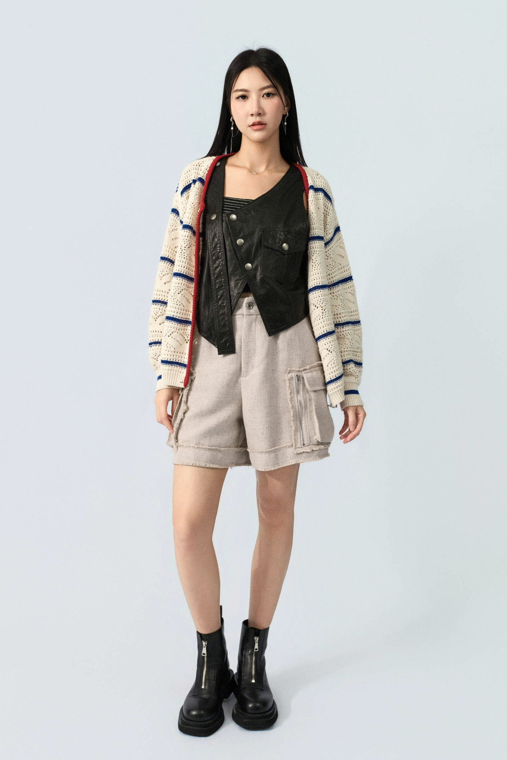 水手風通花線織cardigan (預購產品）