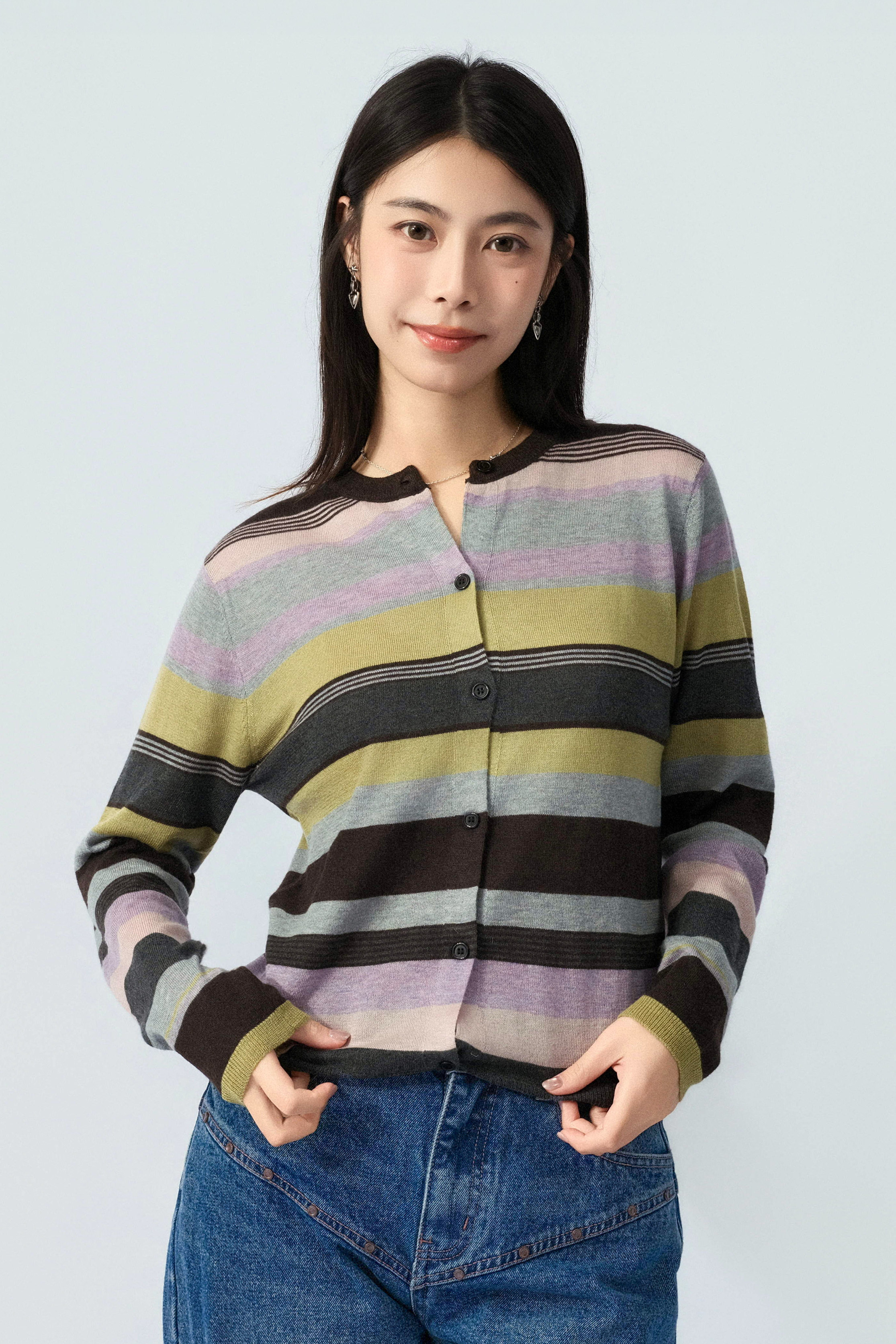 灰粉色粗幼間薄冷cardigan（預購產品）