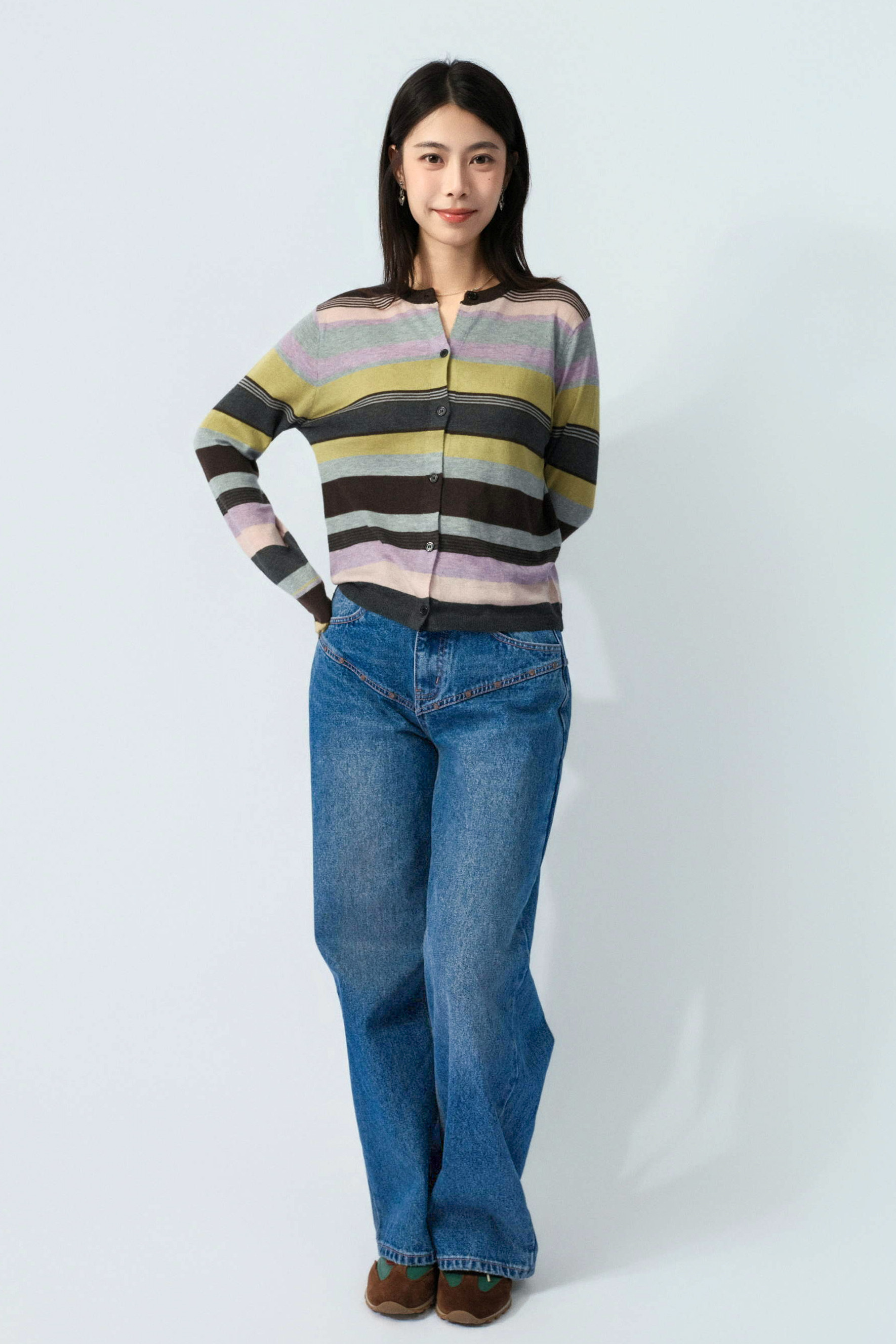灰粉色粗幼間薄冷cardigan（預購產品）