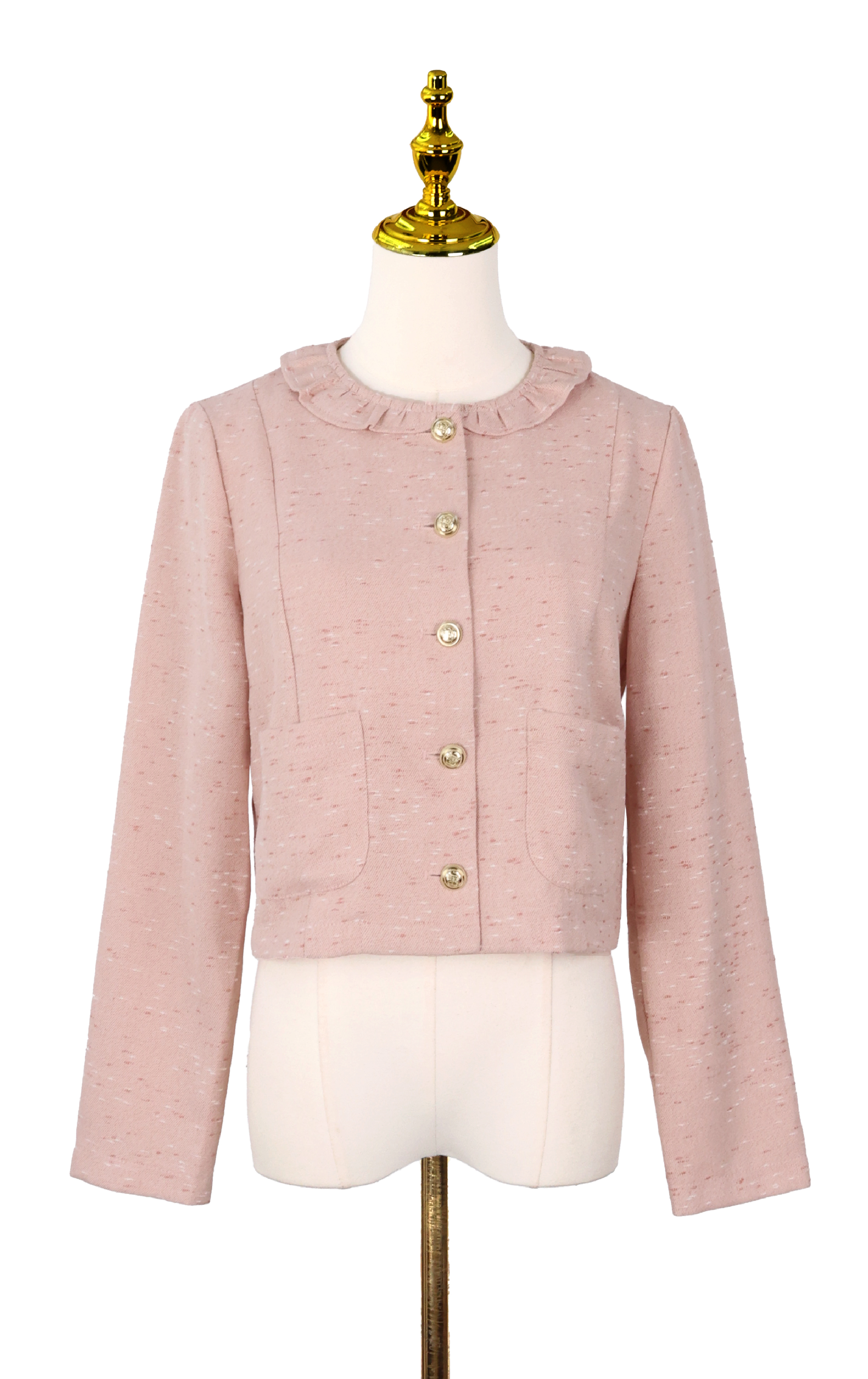 Ruffle Trim Elegant Tweed Jacket JK0017