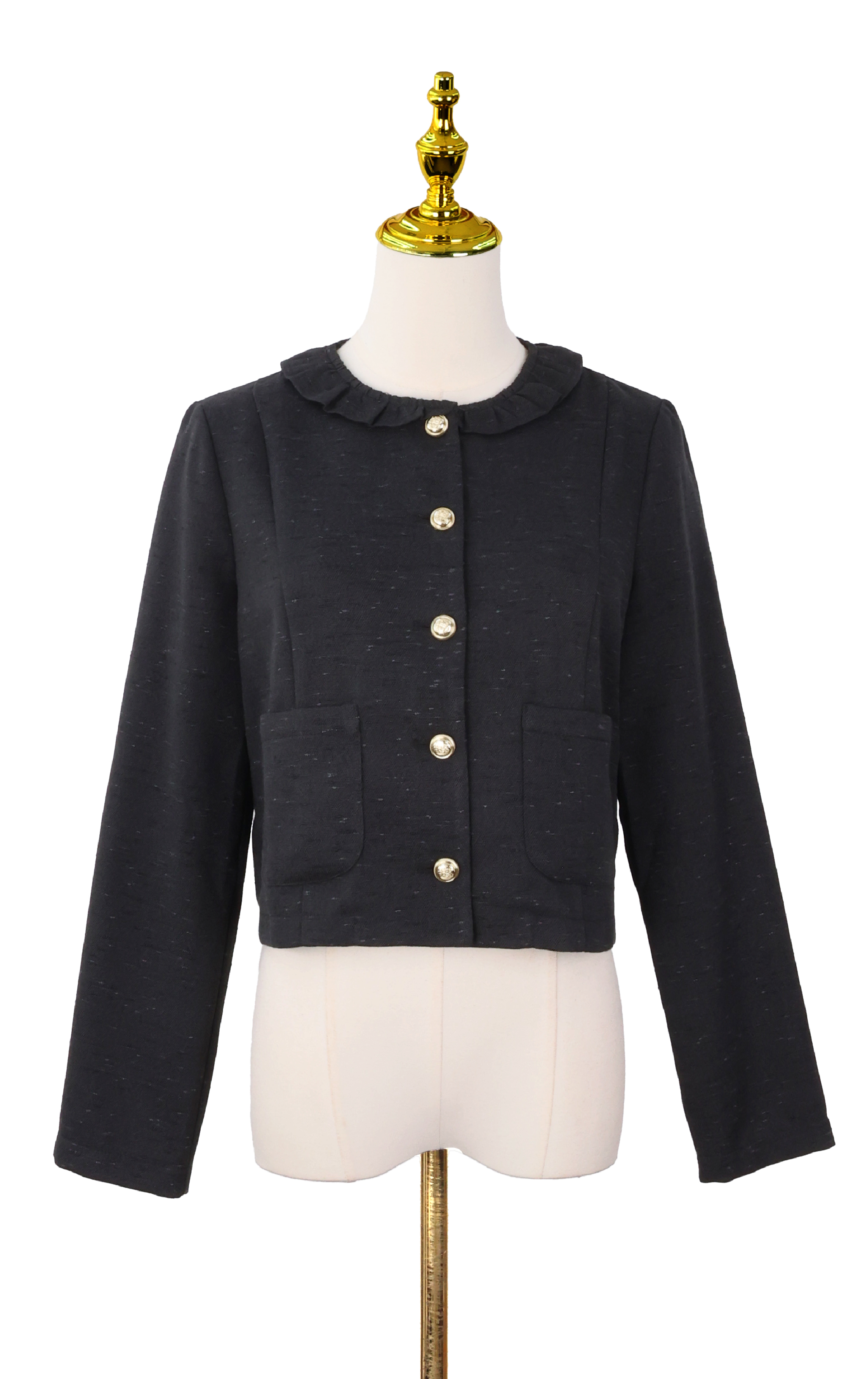 Ruffle Trim Elegant Tweed Jacket JK0017