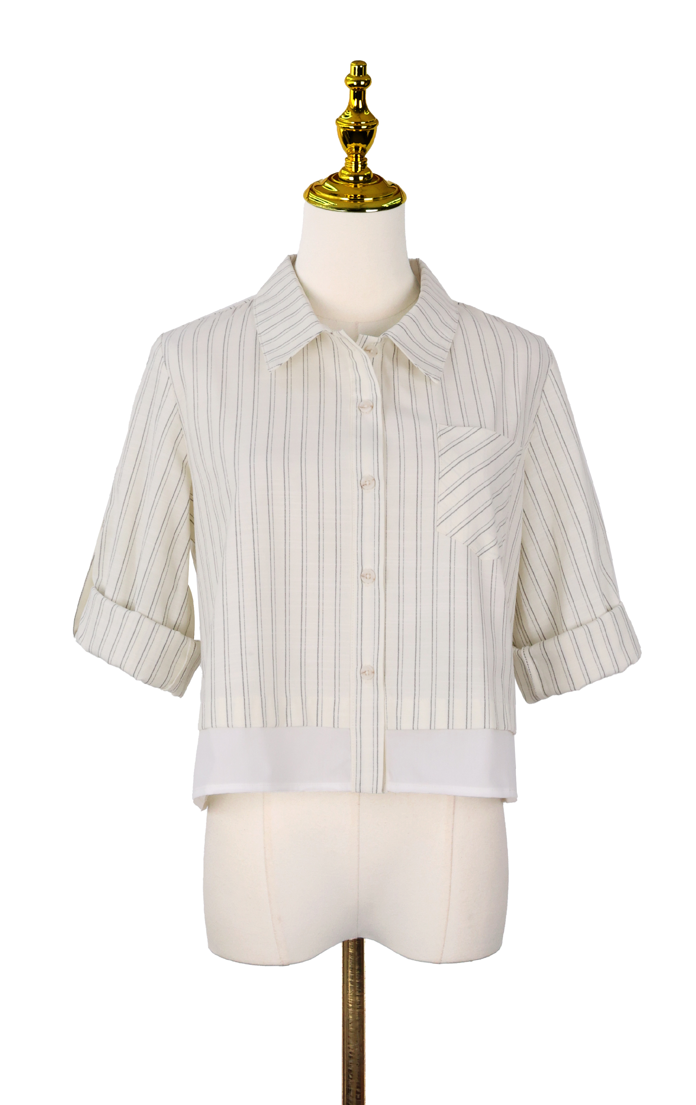 Crisp Lapel Cropped Striped Shirt SH0341