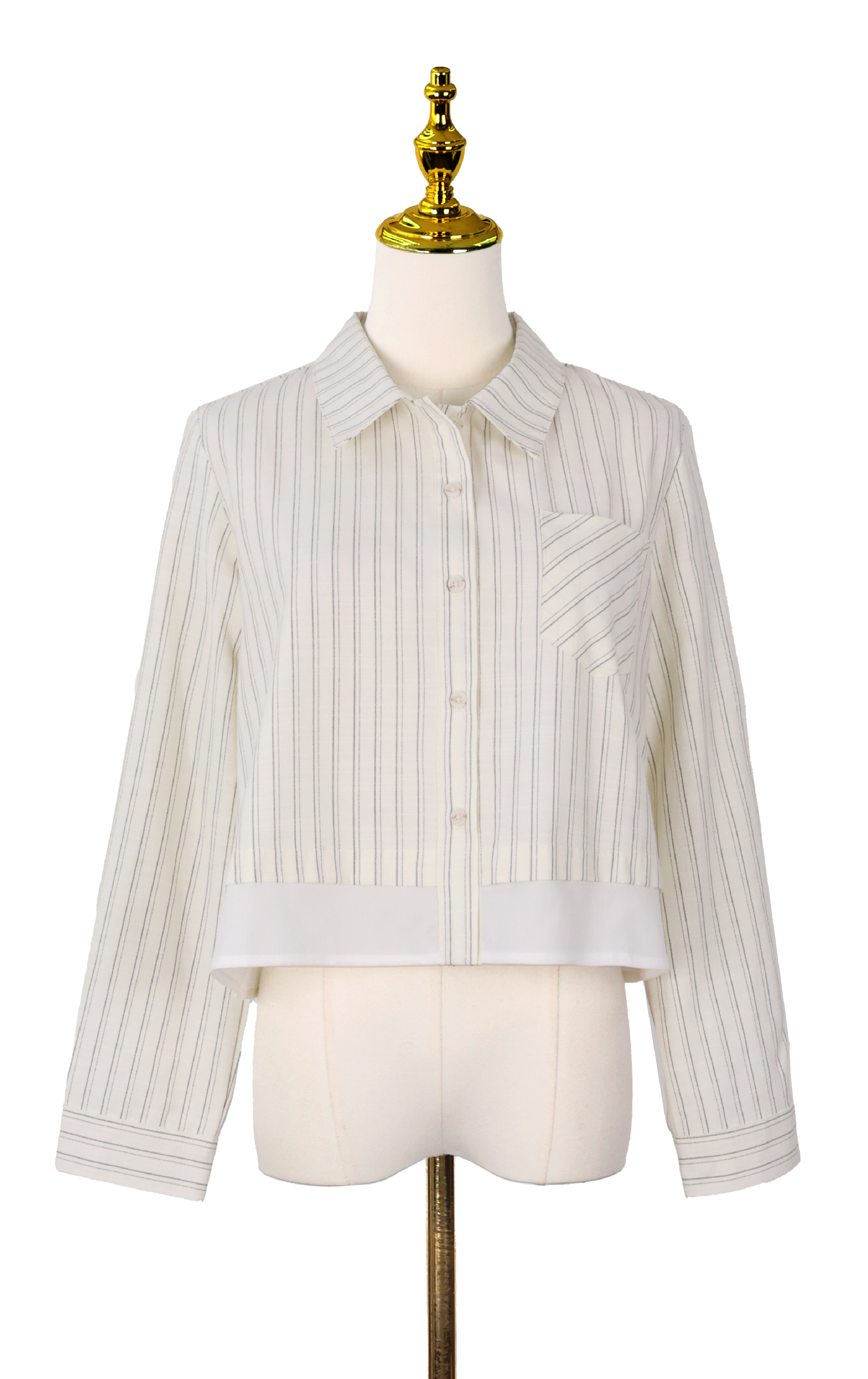 Crisp Lapel Cropped Striped Shirt SH0341