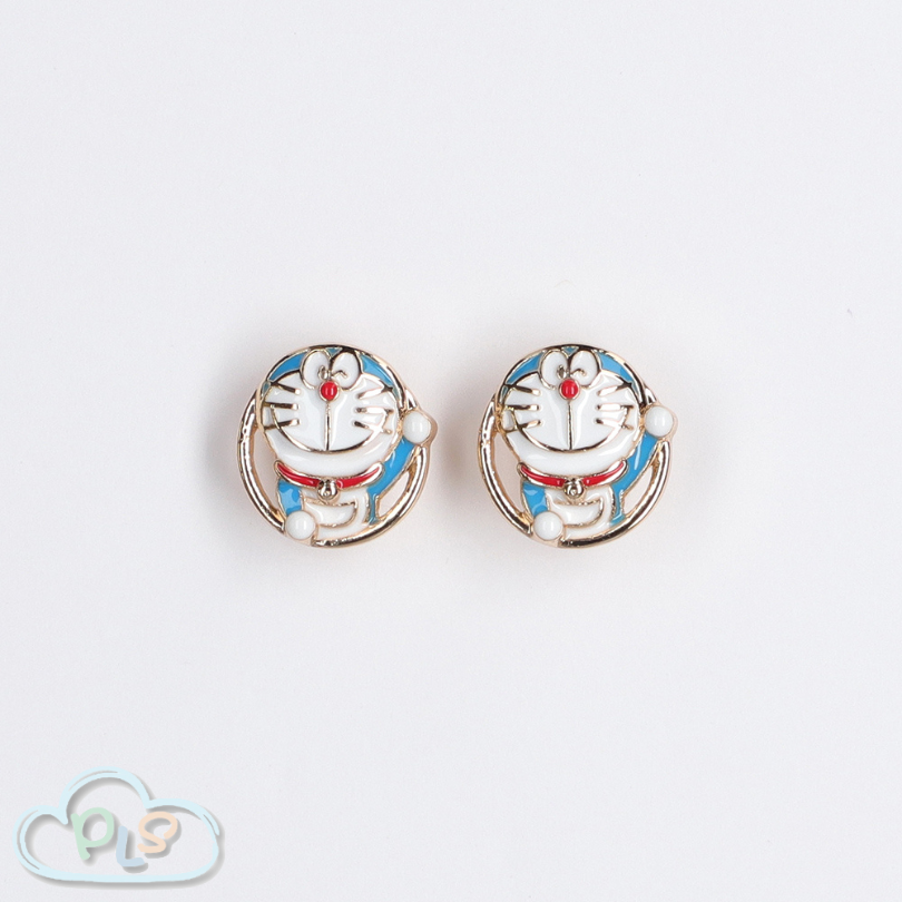 Patchwork Earrings - Through Hoop Style (2Pcs/Set) Doraemon Future Department Store Limited Edition Blue And Gold #40216-1