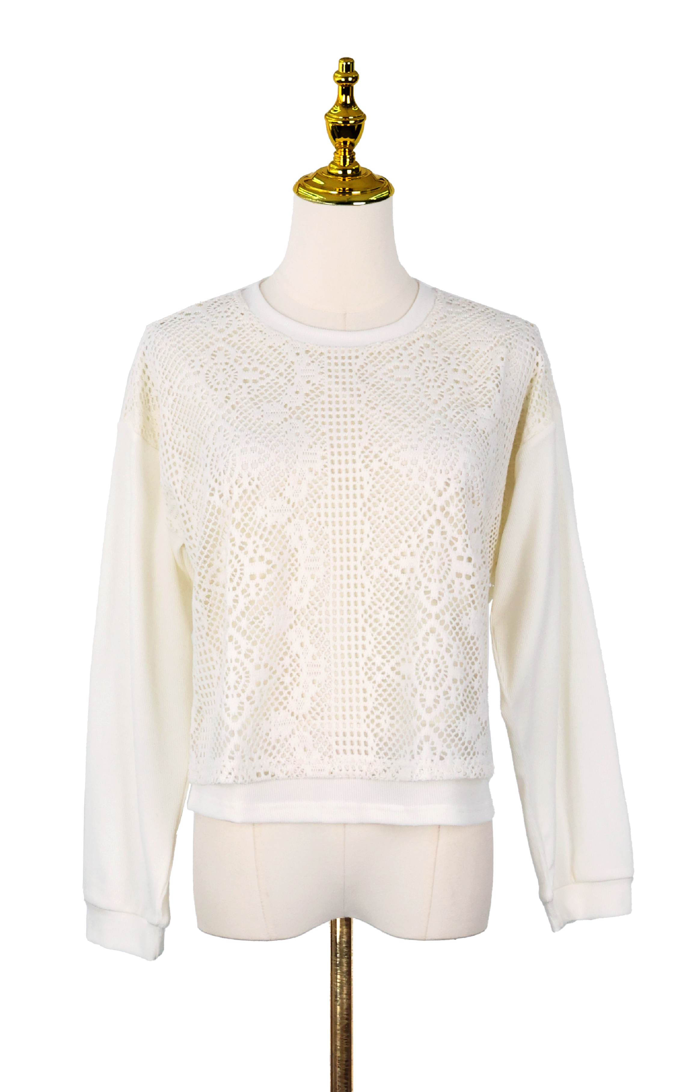 Long Sleeve Top with Guipure Lace Panel LT0401