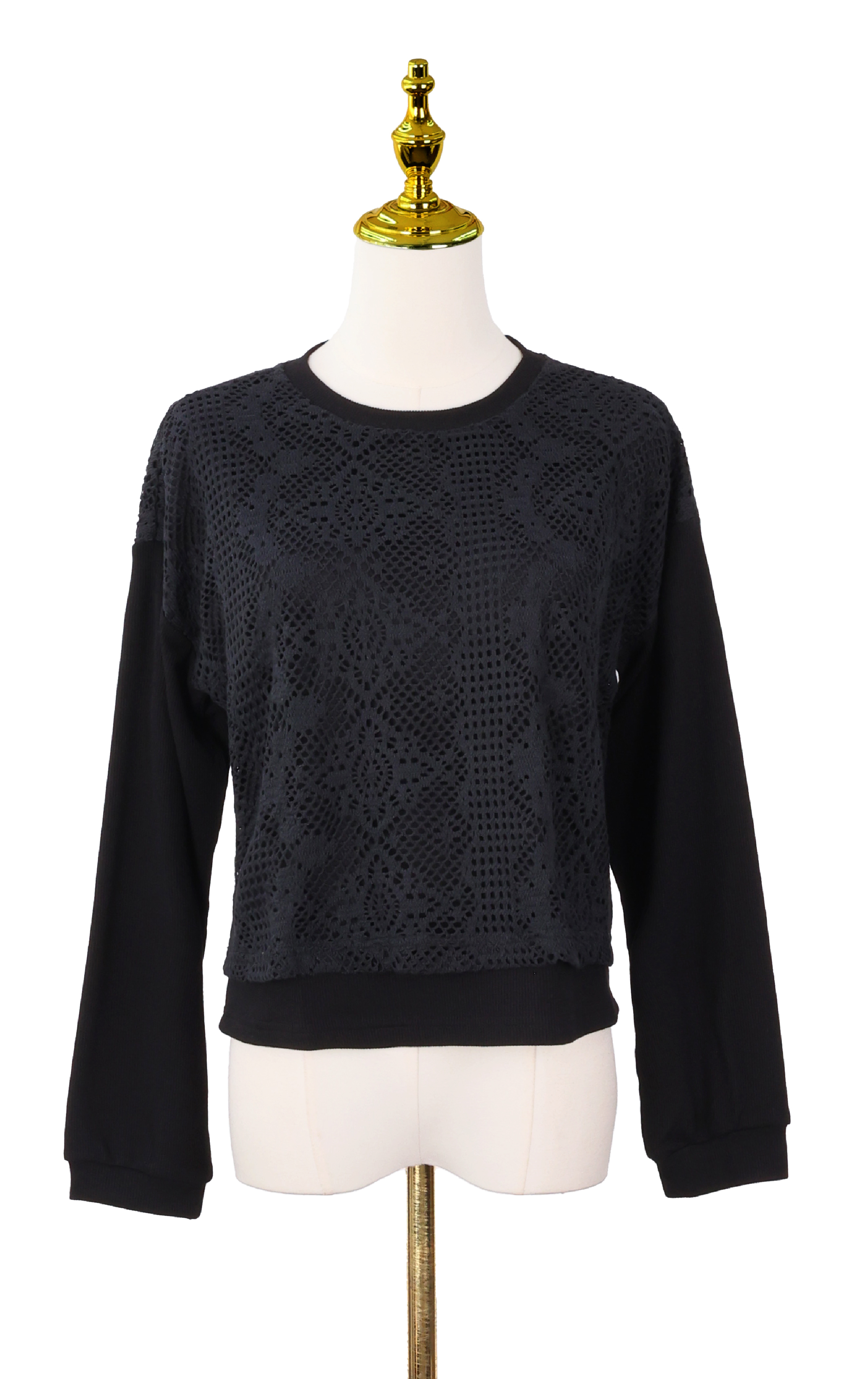 Long Sleeve Top with Guipure Lace Panel LT0401