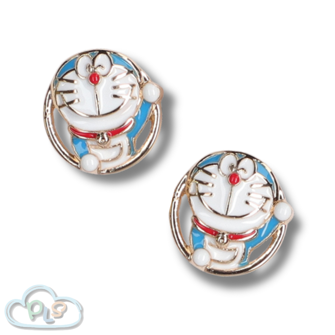 Patchwork Earrings - Through Hoop Style (2Pcs/Set) Doraemon Future Department Store Limited Edition Blue And Gold #40216-1