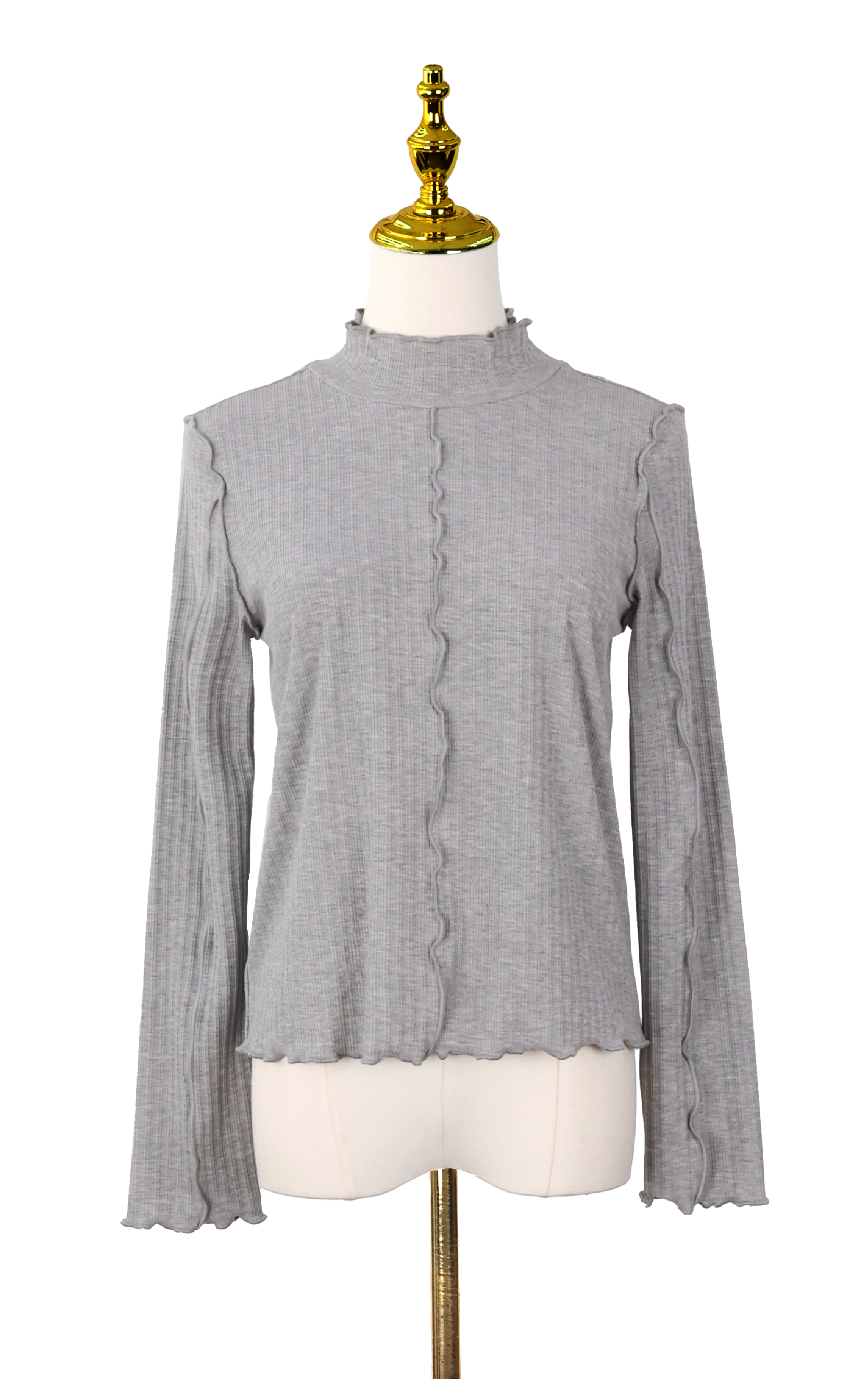 Lettuce Trim Mock Neck Ribbed Top LT0393