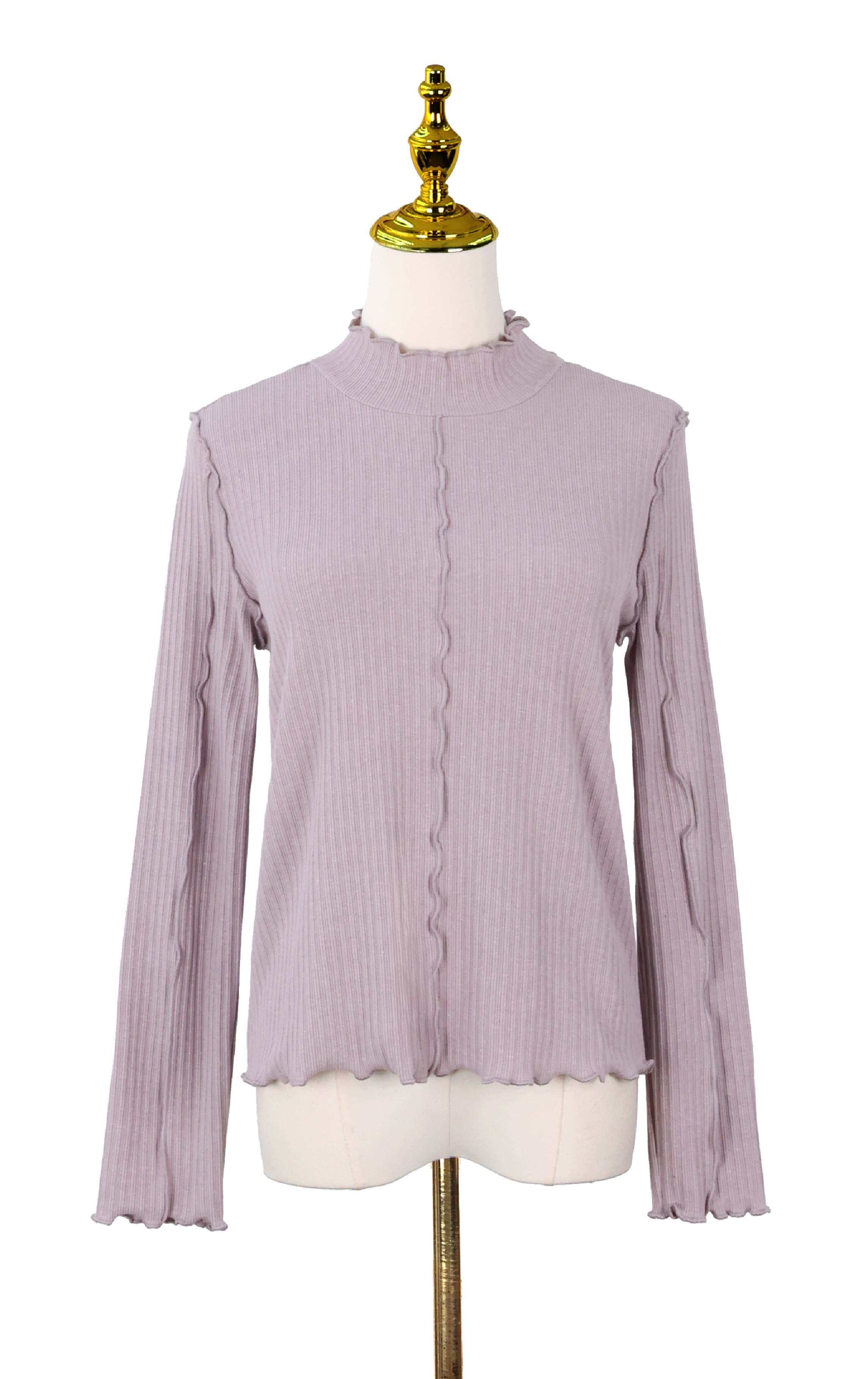 Lettuce Trim Mock Neck Ribbed Top LT0393