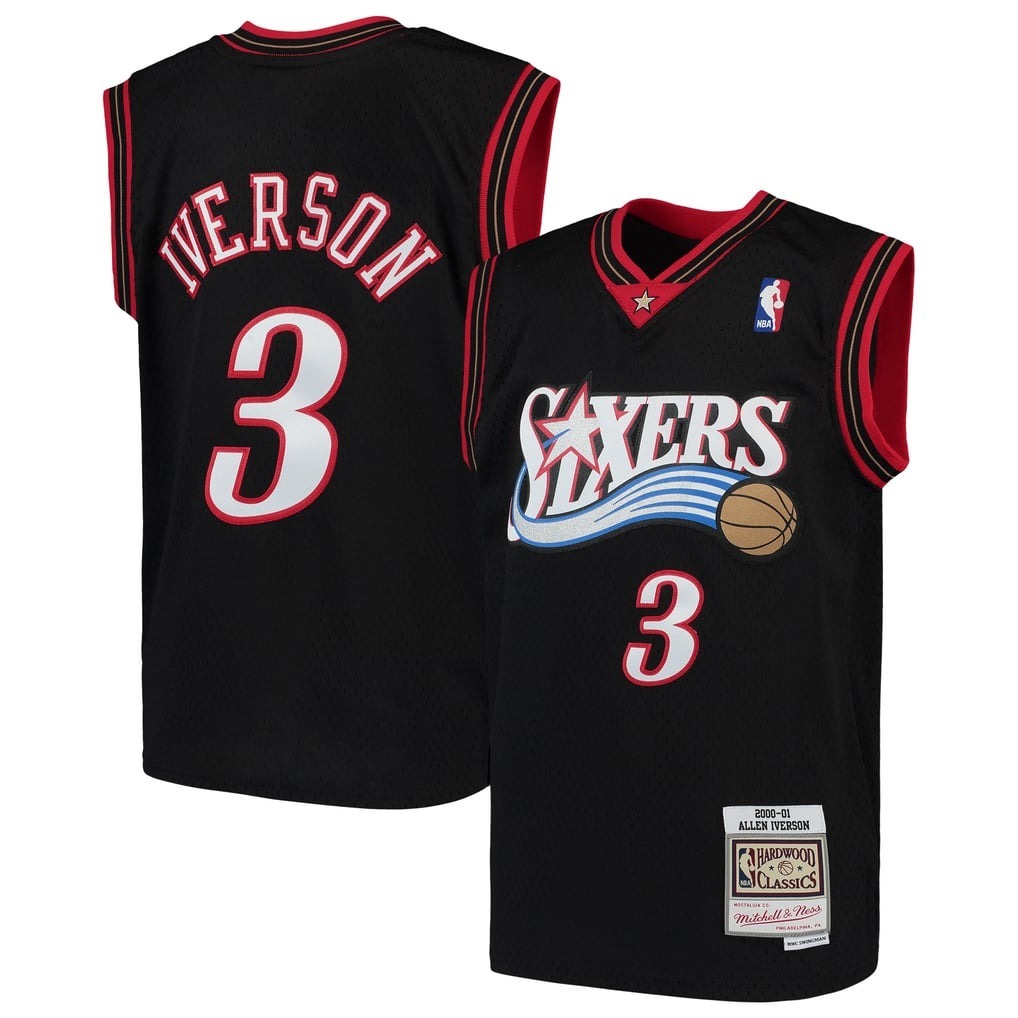 NBA球衣 Allen Iverson 費城七六人 黑流星 M&N Youth Swingman 球迷版 青年版 電繡 全新