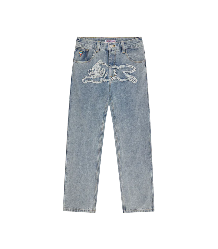 APPLIQUE RUNNING DOG DOUBLE SCOOP DENIM