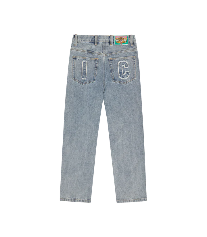 APPLIQUE RUNNING DOG DOUBLE SCOOP DENIM