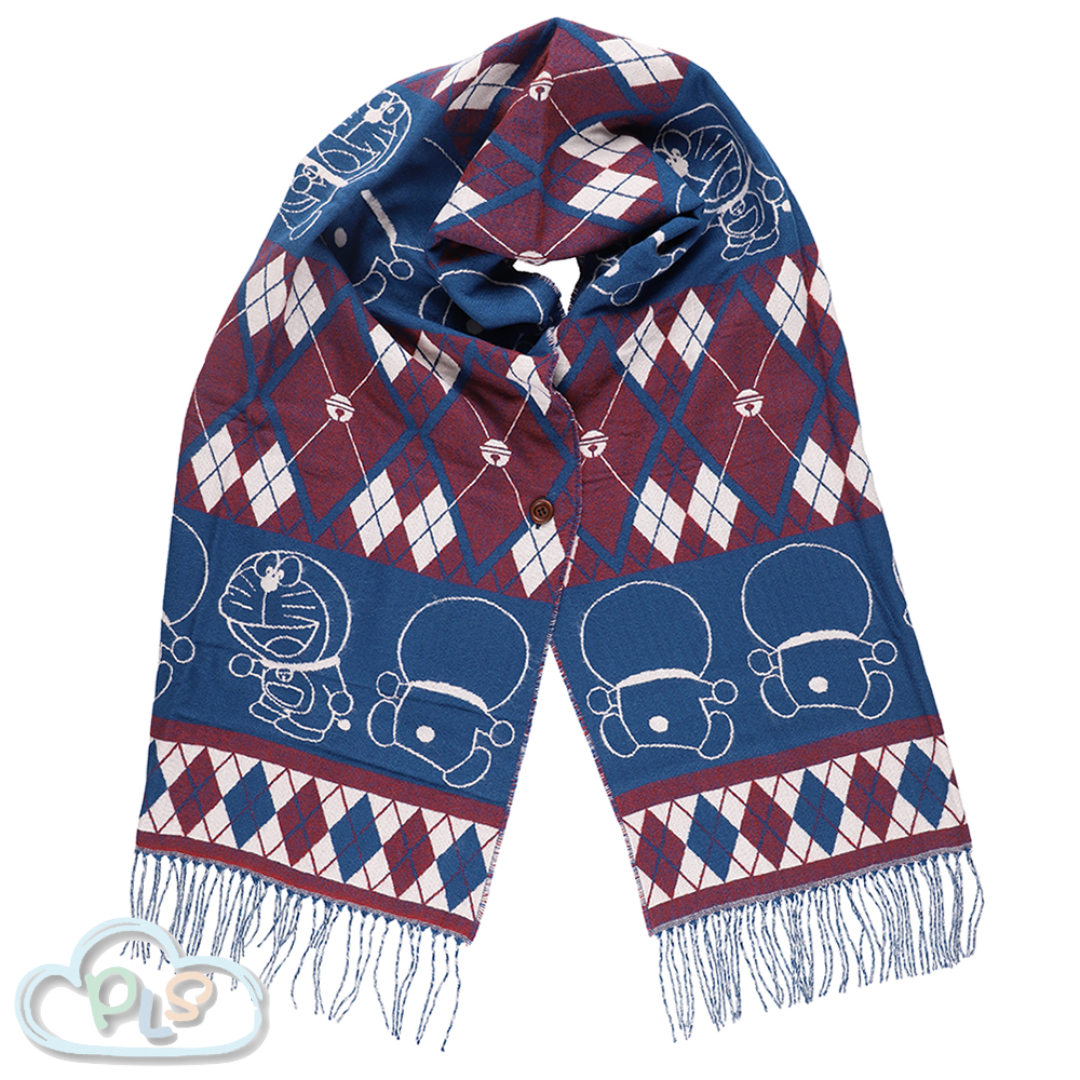 Diamond-Patterned Shawl With Wooden Buttons Doraemon Future Department Store Limited Edition  #40220-1