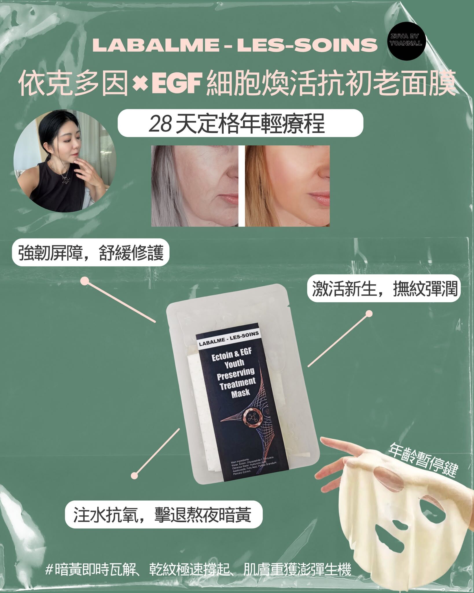 【年齡暫停鍵】LABALME - LES-SOINS 依克多因 × EGF 細胞煥活抗初老面膜 T550「28 天定格年輕」療程 （ 1 包6 片）
