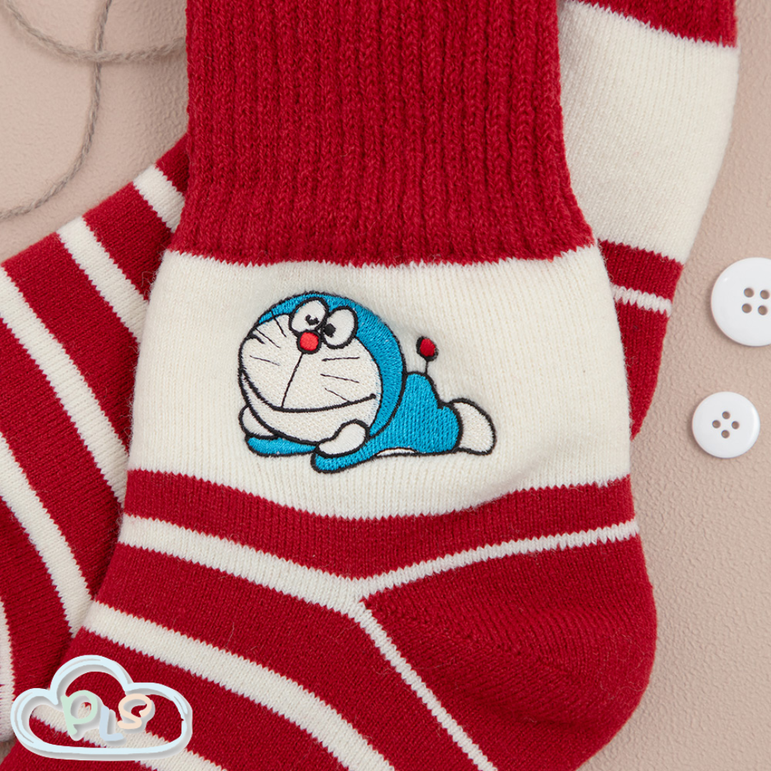 Fleece-Lined Socks, Lying Down Style Red Doraemon Future Department Store Limited Edition  #40224-1