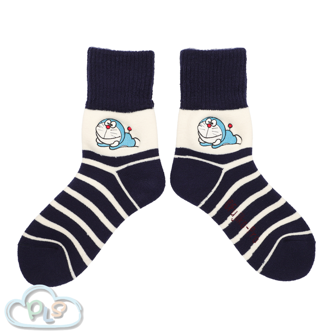 Fleece-Lined Socks, Lying Down Style Navy Blue Doraemon Future Department Store Limited Edition  #40225-1