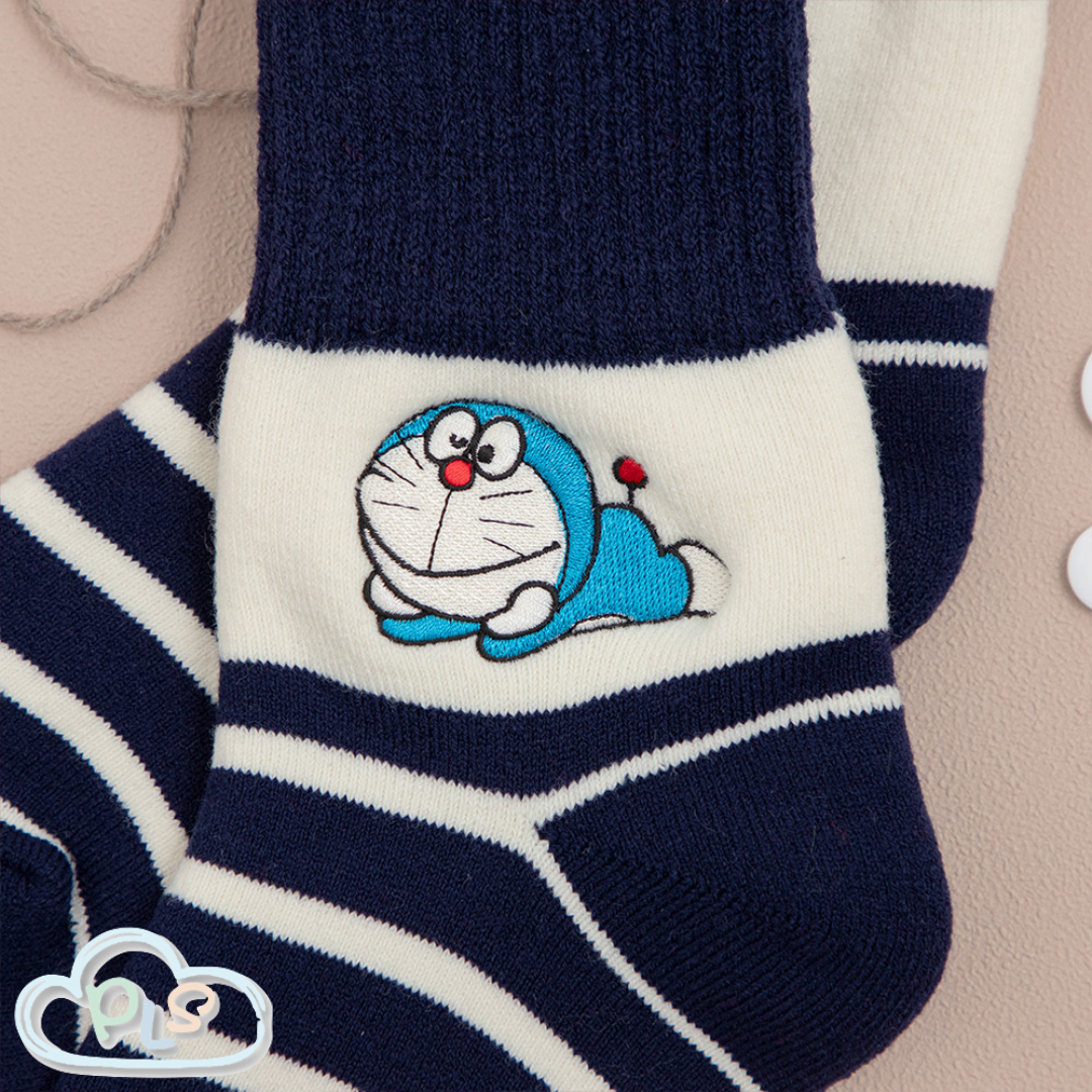 Fleece-Lined Socks, Lying Down Style Navy Blue Doraemon Future Department Store Limited Edition  #40225-1