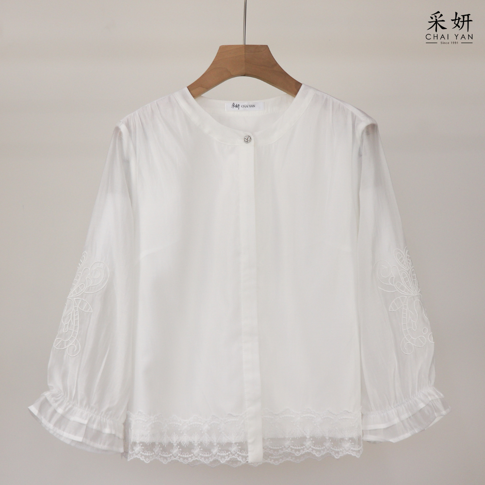 復古刺繡蕾絲長袖襯衫