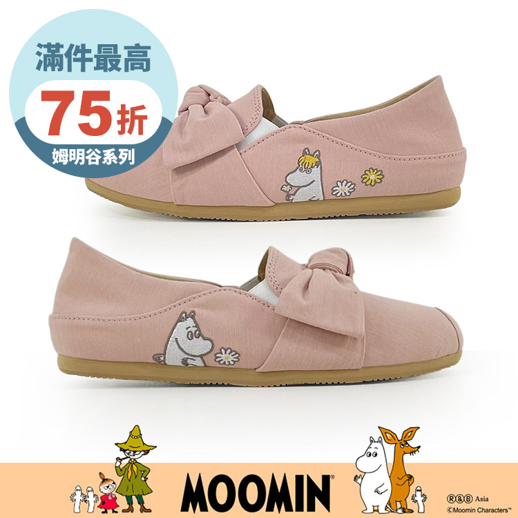 Paidal x Moomin姆明谷  姆明與歌妮大蝴蝶結2WAY懶人鞋不彎腰鞋休閒鞋-粉