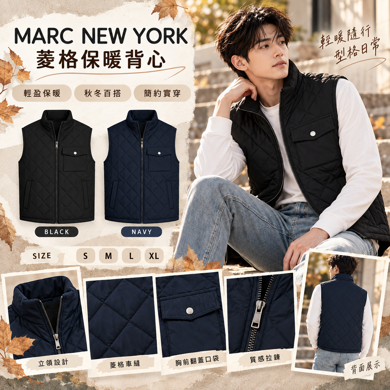 【預購】MARC NEW YORK N093020 男裝菱格絎縫背心外套