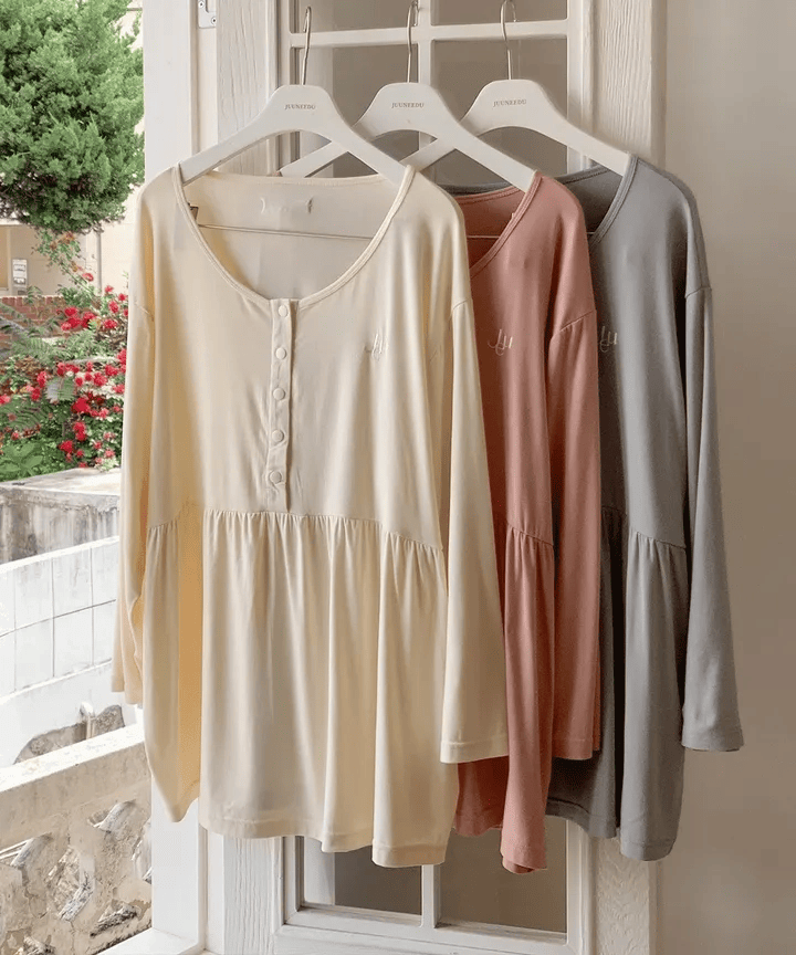 Juuneedu｜[長袖睡衣] Soft Embroidery Maternity Pajama [3 colors]