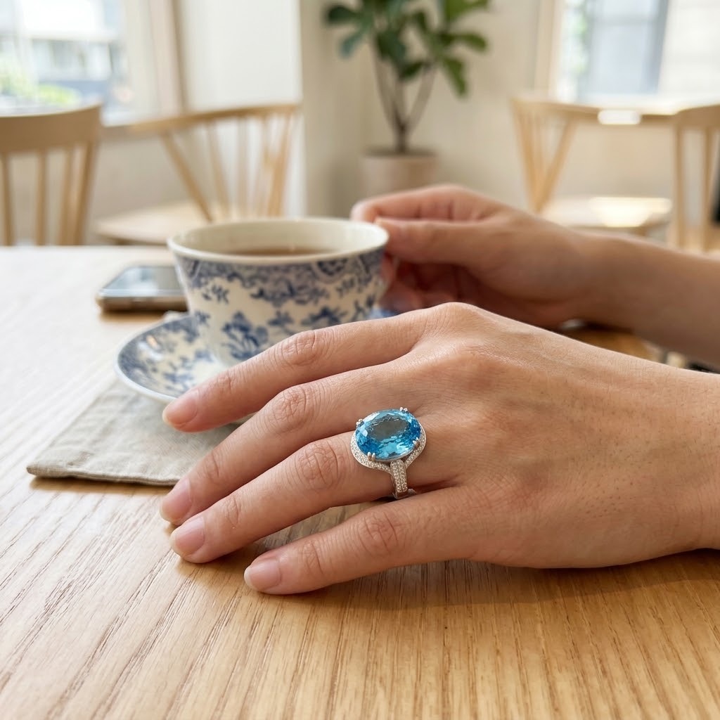 14K White Gold 46.03ct Paraiba and Diamond Ring