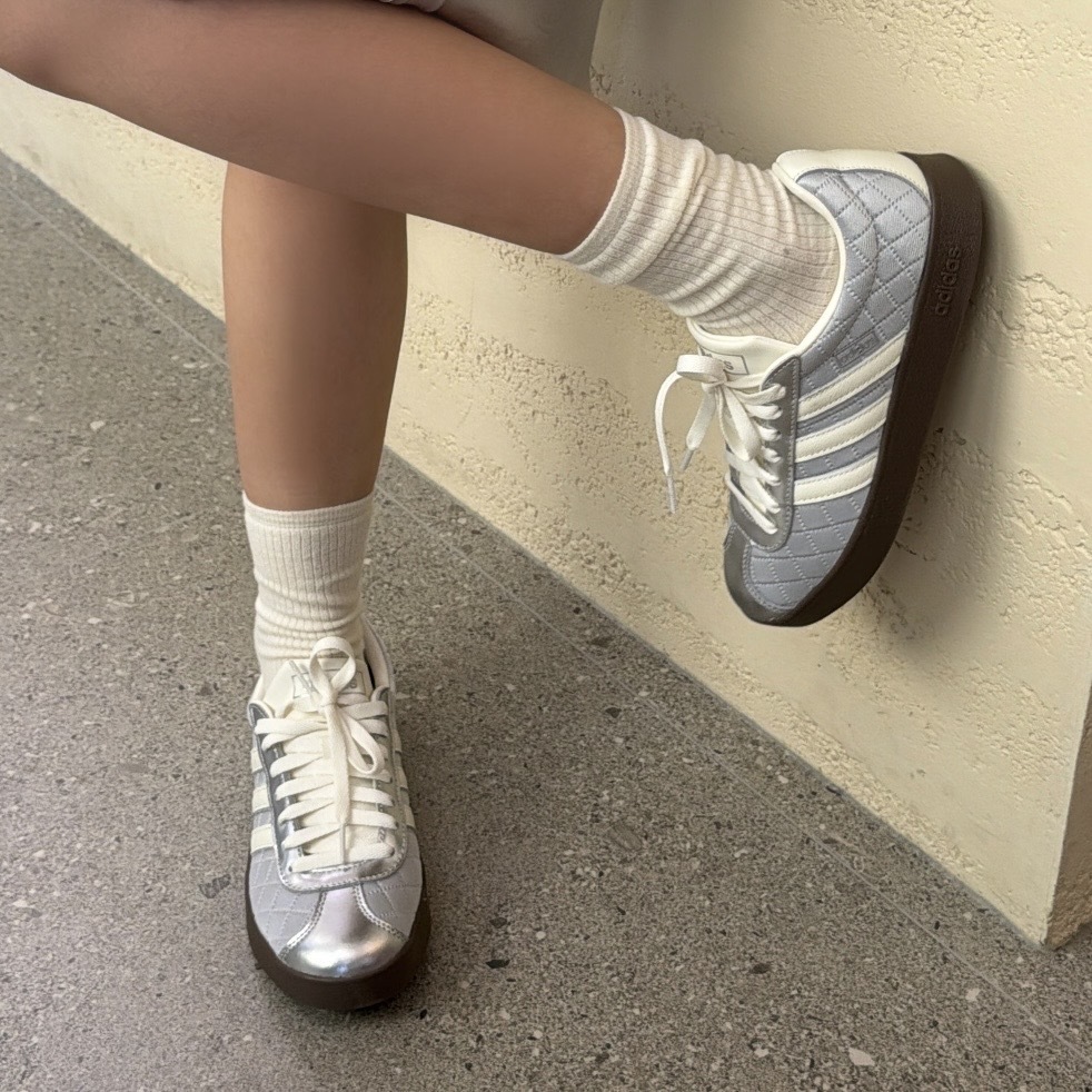 ADIDAS VL COURT 小香風 菱格紋 銀奶油 金屬銀 米白 平替版SAMBA 男女鞋 LB5800 / 調貨