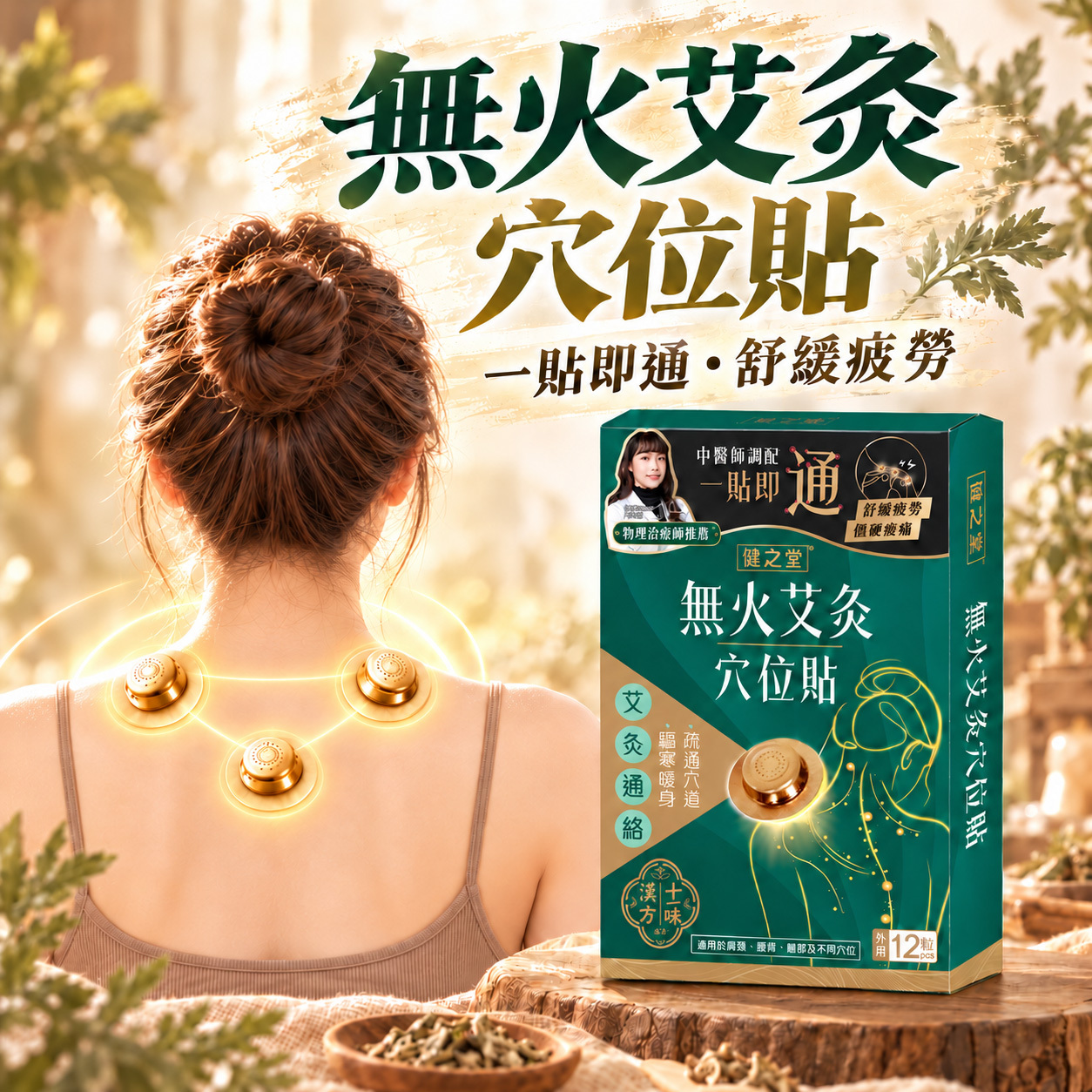 健之堂 無火艾灸穴位貼 12粒 | 精準覆蓋穴位 | 疏通經絡