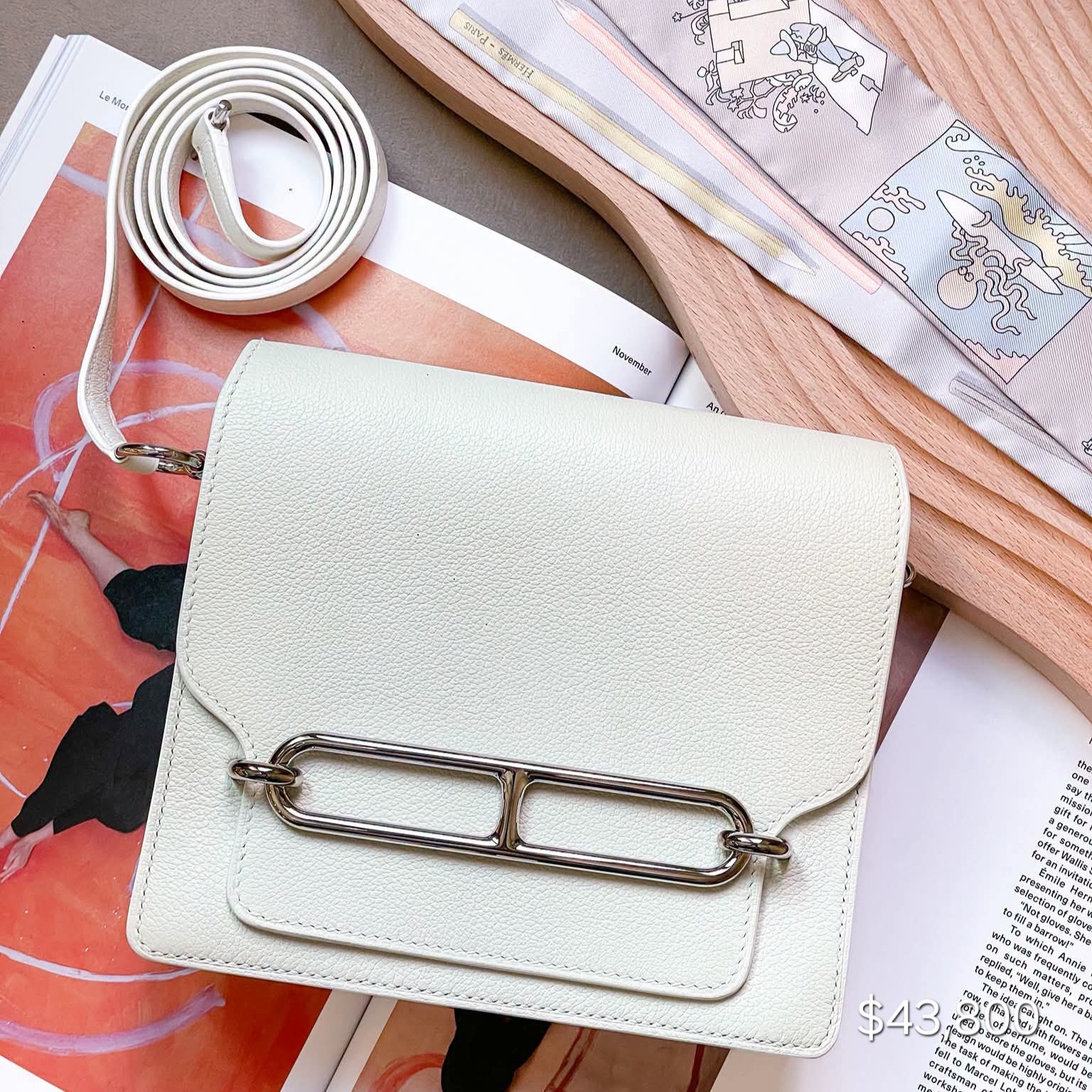 Hermès Roulis Mini Evercolor Leather  Blanc  PHW  HK$43,800 詳情請PM我哋 (HK$2,000 立即落訂)