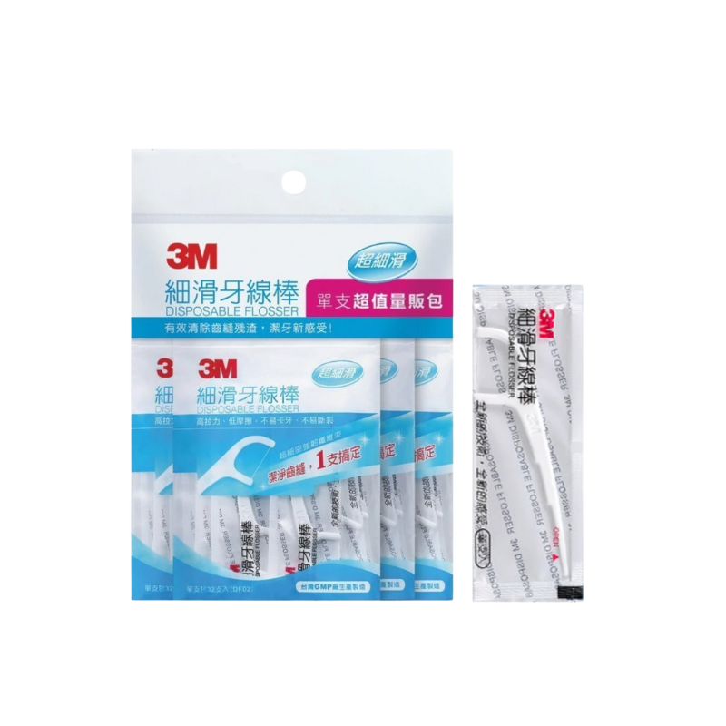 3M 單線細滑牙線棒 超值量販包 32支X3包(Barcode:0068060286796)