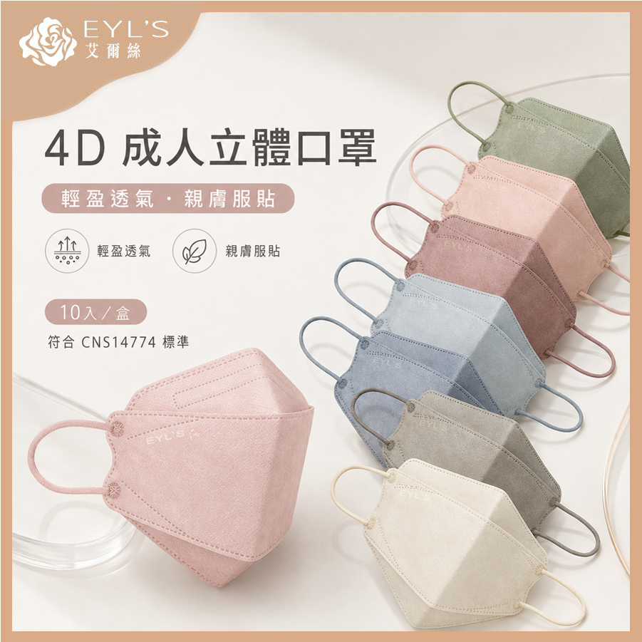 【艾爾絲】 4D成人立體醫用口罩 10入/盒(NEW COLOR)
