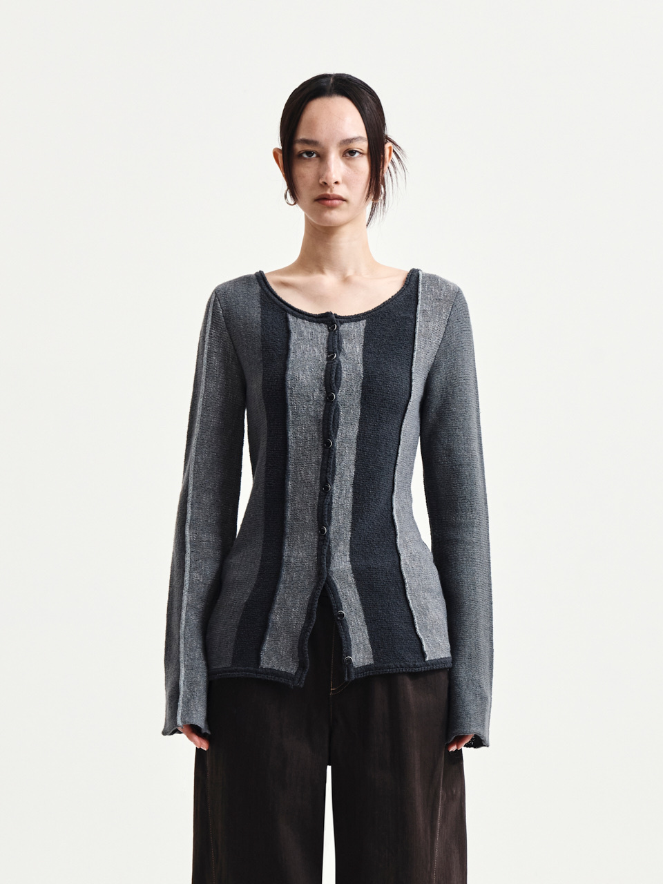 Matin Kim Color Block Slim Knit Cardigan