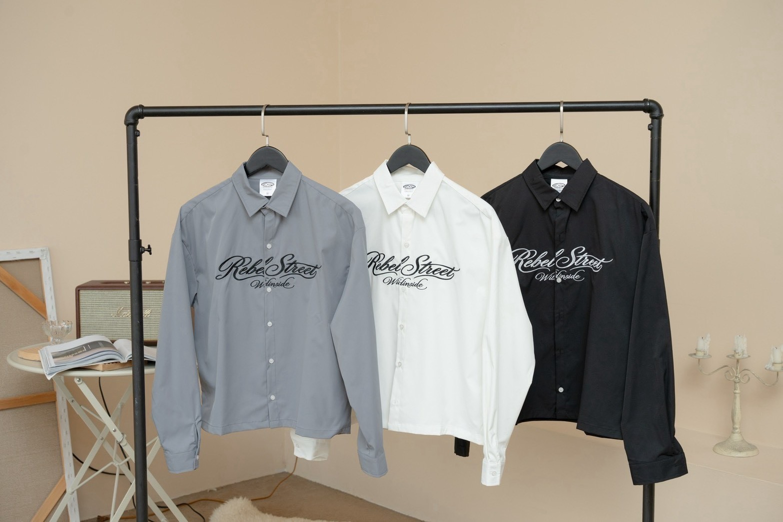 select LT049 RebelStreet立體刺繡寬短版型長袖襯衫