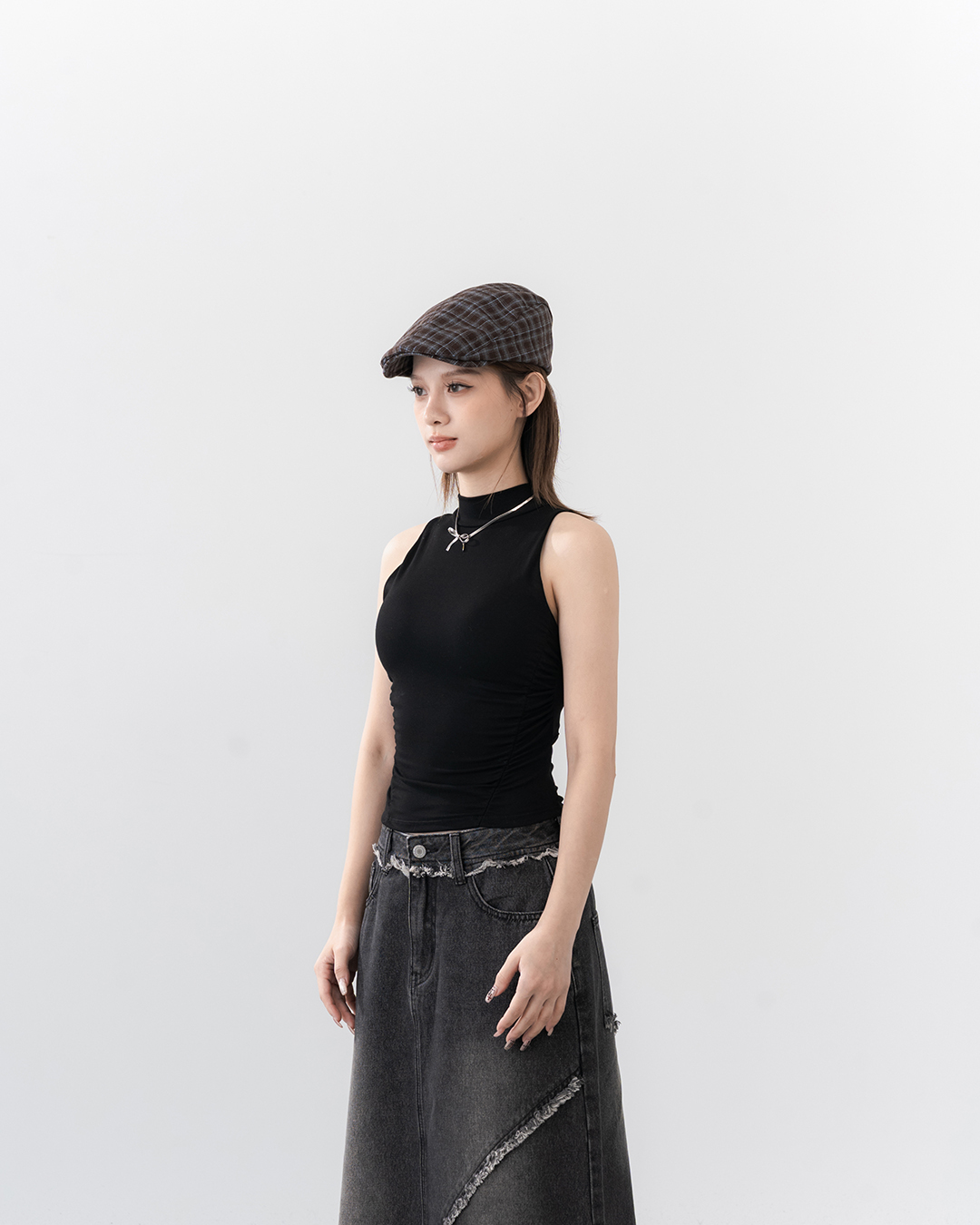 Color-blocked plaid wool thief hat, available in two colors.【07021009】in stock+pre-order