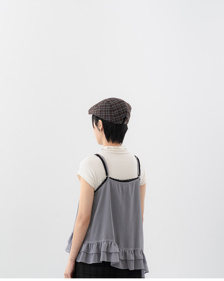 Color-blocked plaid wool thief hat, available in two colors.【07021009】in stock+pre-order
